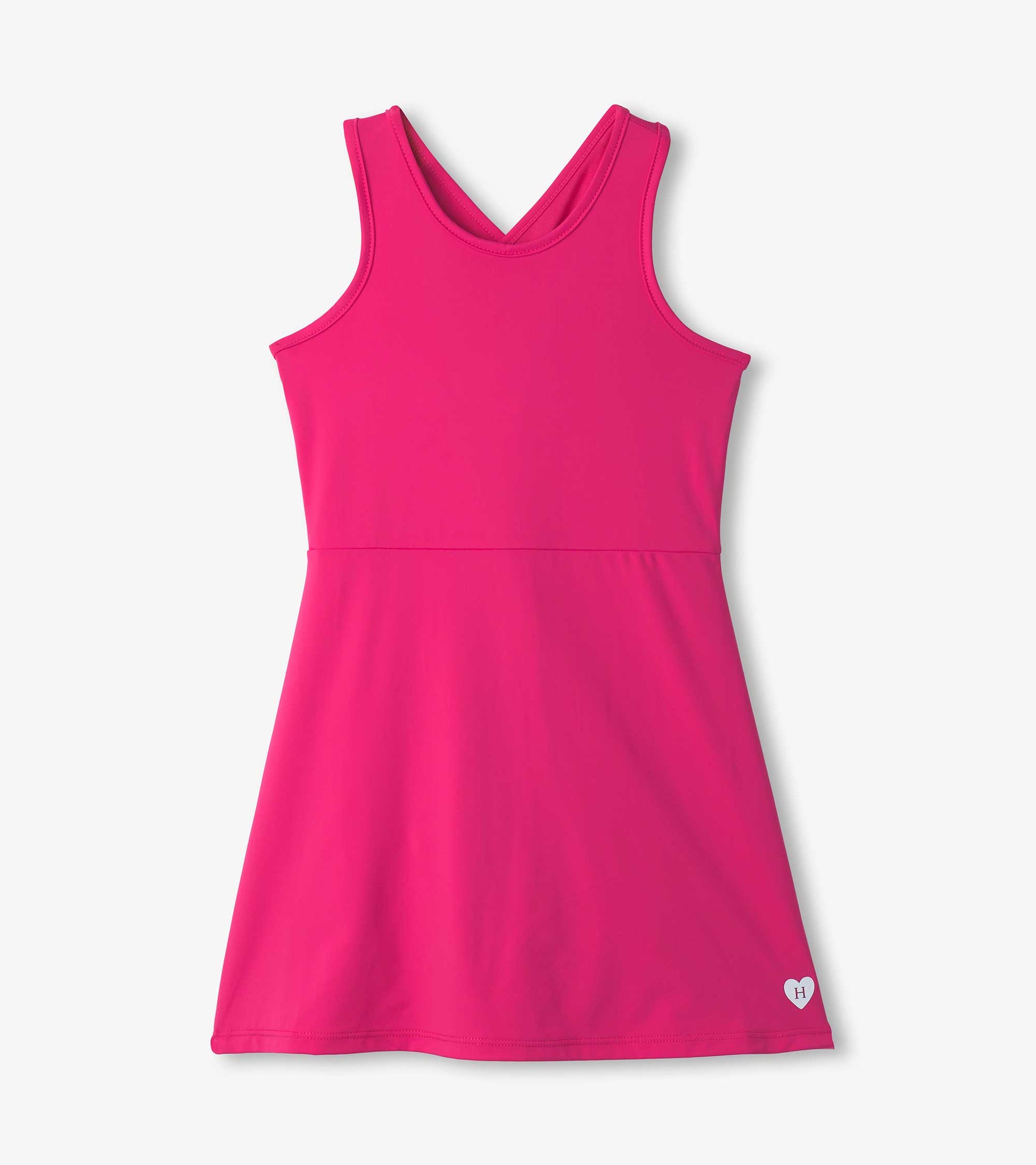 Bright pink A-line dress with a V-neck and sleeveless design, perfect for active wear.