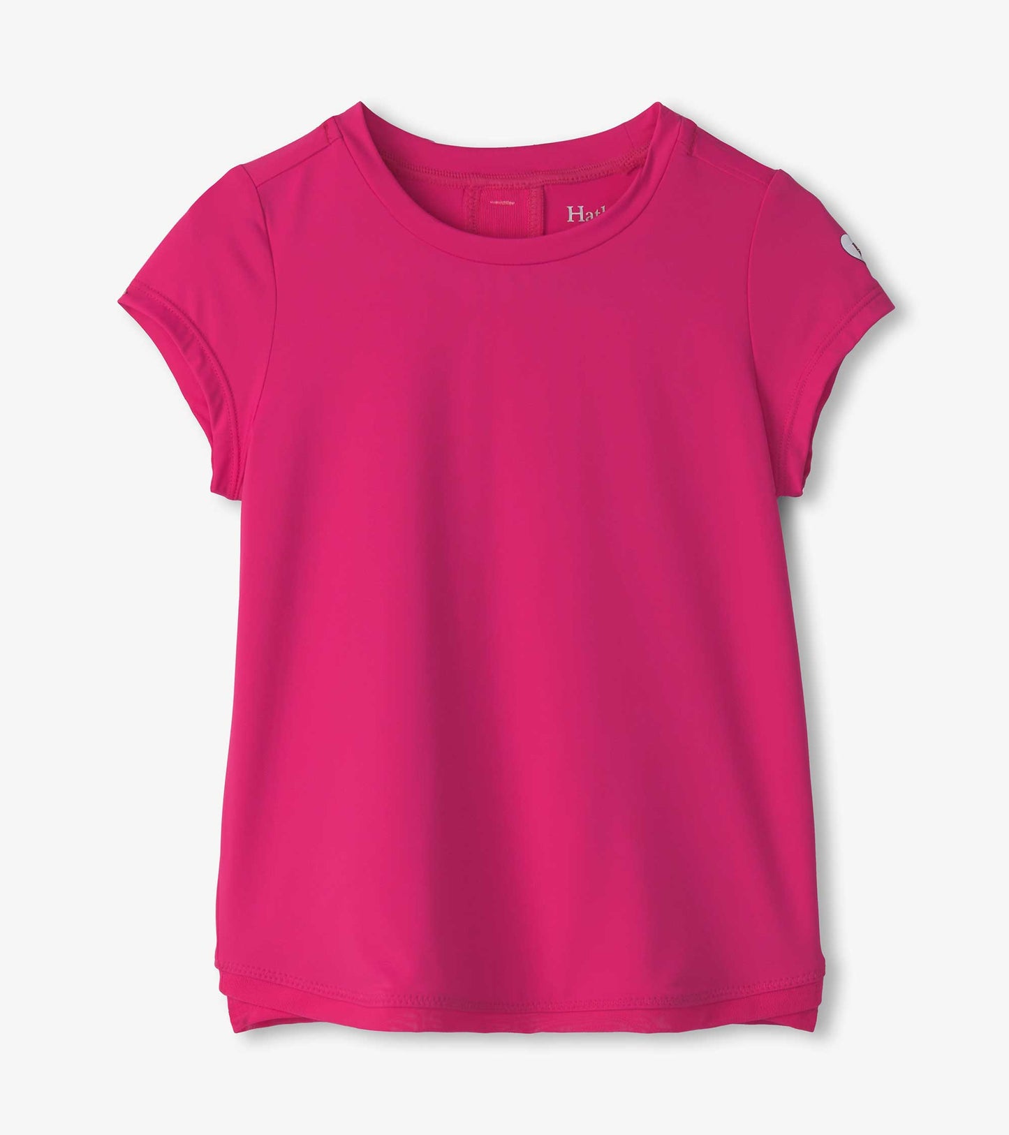 Bright pink short-sleeve T-shirt with a soft mesh trim, perfect for casual wear.
