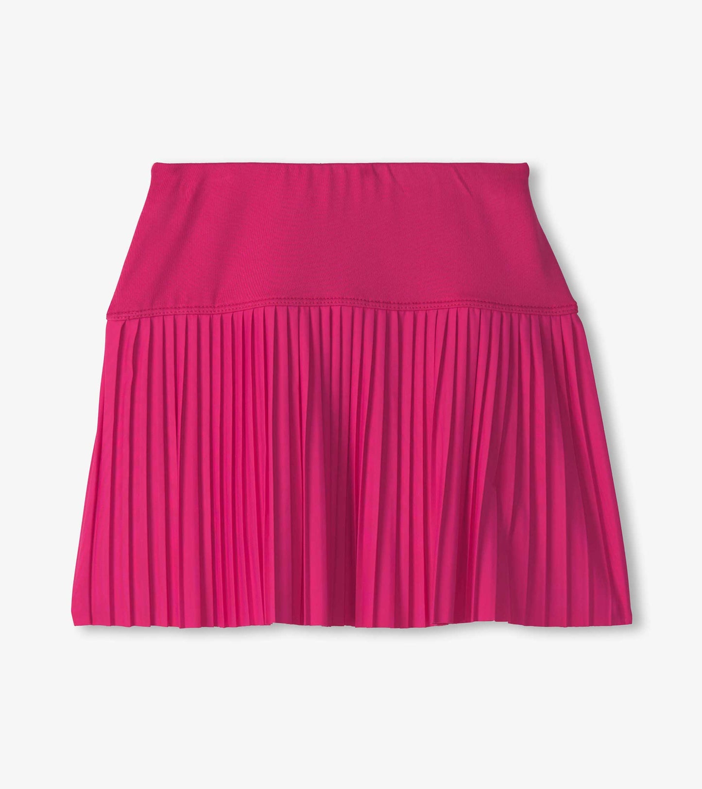 Bright pink sporty skort with a pleated design and elastic waistband, suitable for active wear.