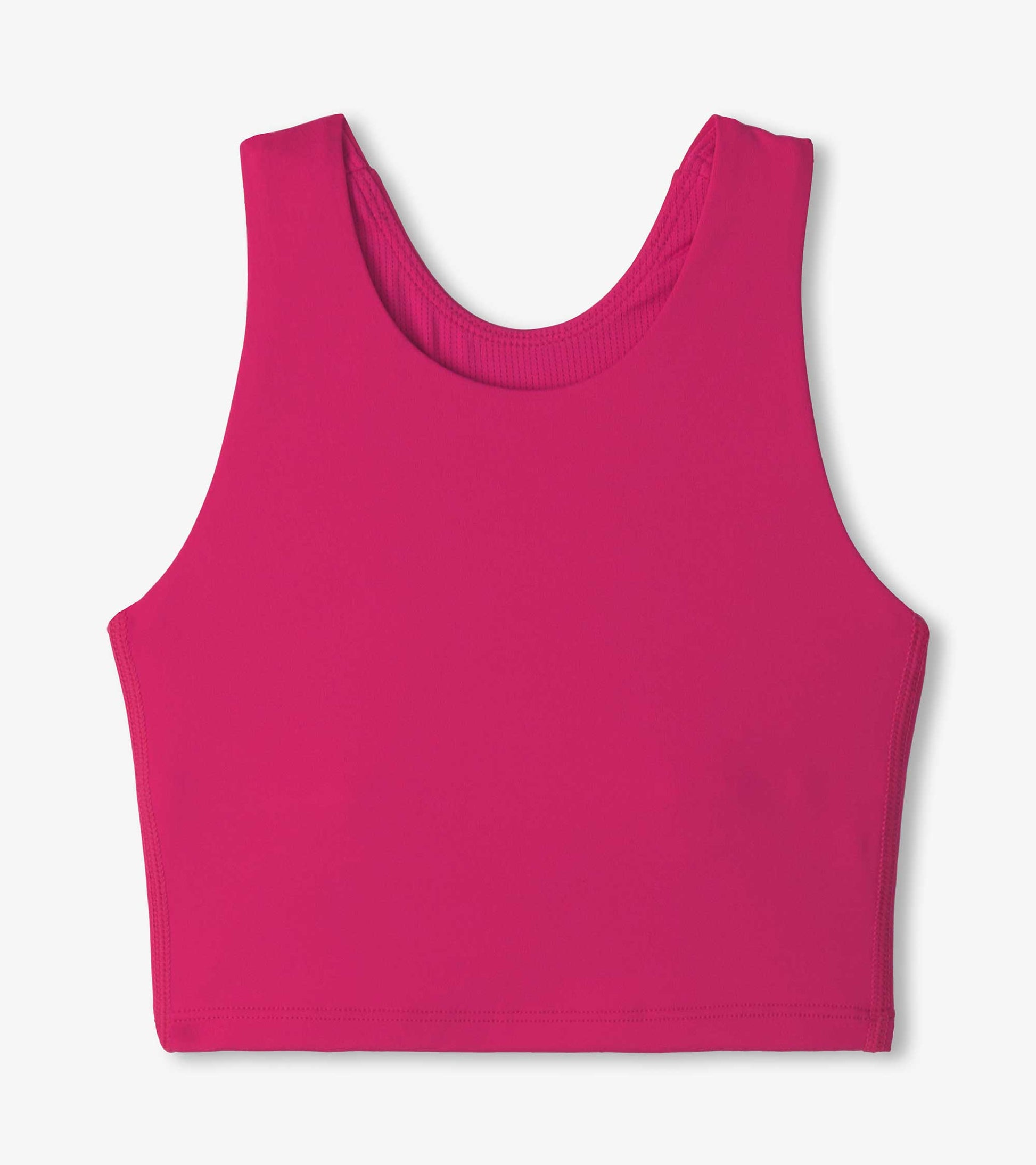 Bright pink sleeveless tank top with a rounded neckline, suitable for casual wear.