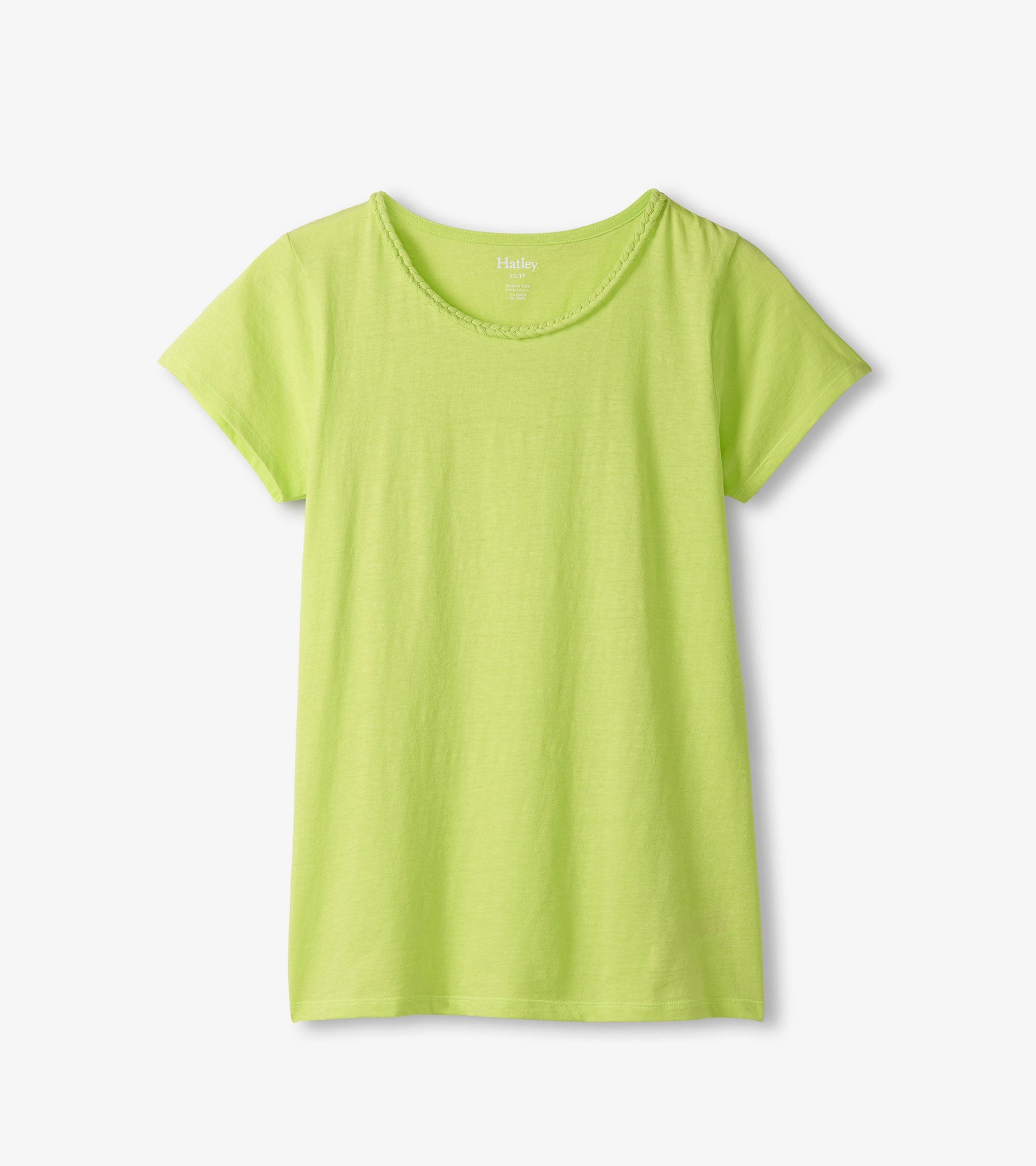 Sharp green braided neck tee with short sleeves and a relaxed fit.
