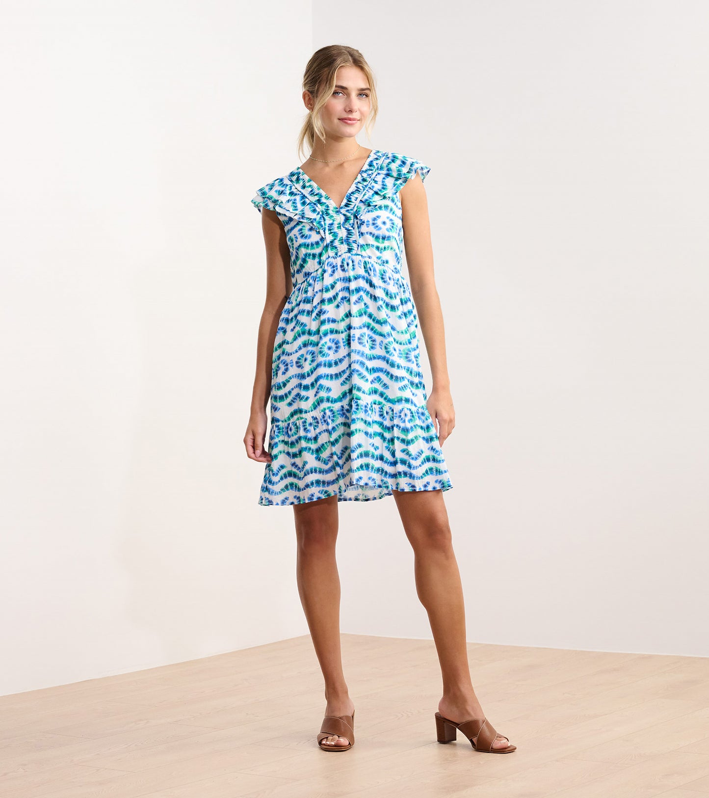 Robe à mancherons volantés Zoe – Vagues d’inspiration shibori