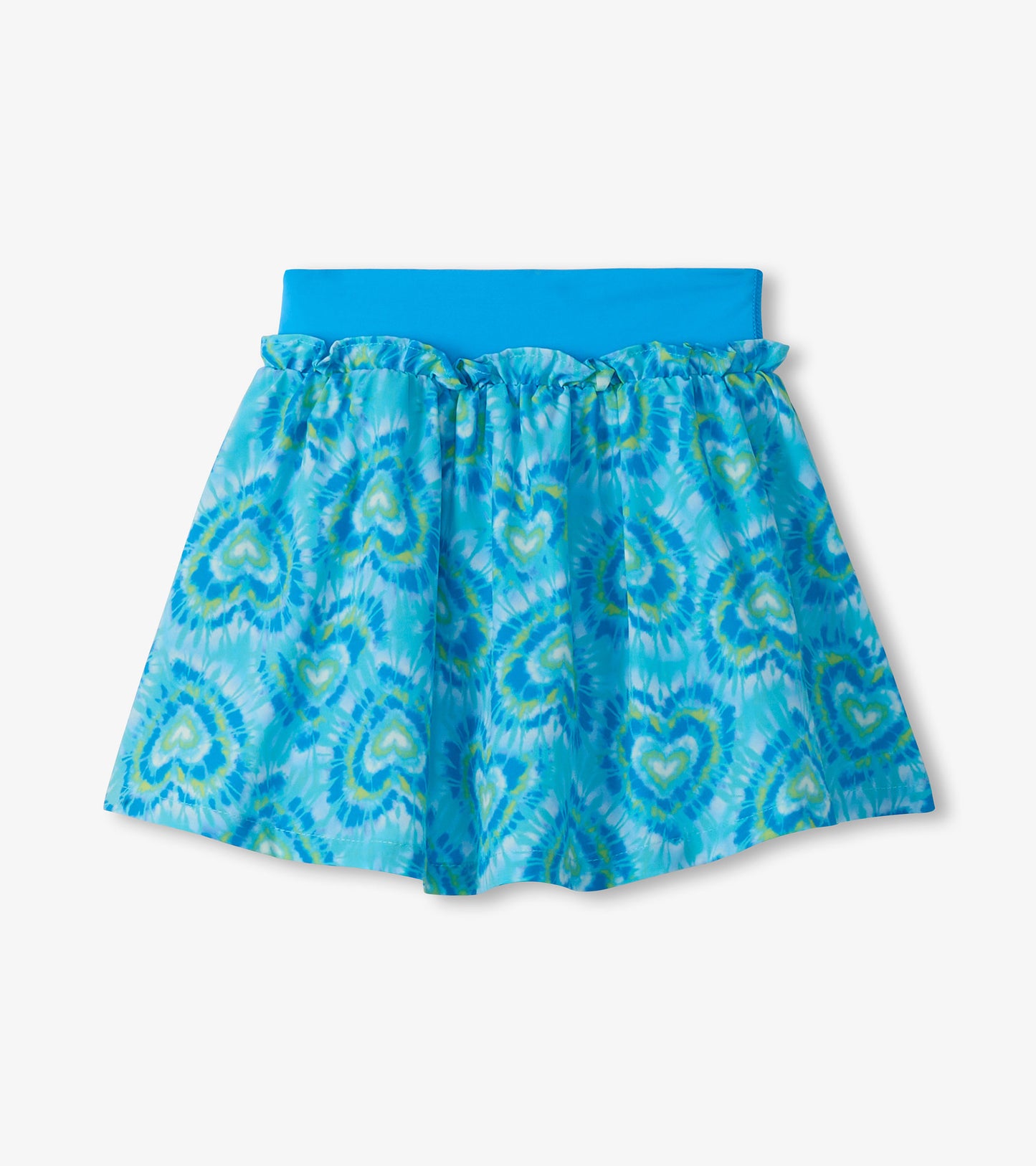 Jupe-short volantée – Bonbons en cœur bleus