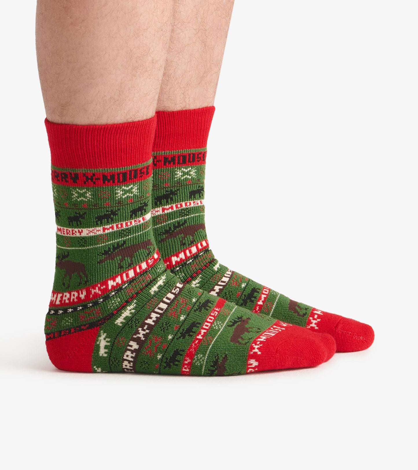 Chaussettes douillettes pour homme – Orignaux « Merry X-Moose »