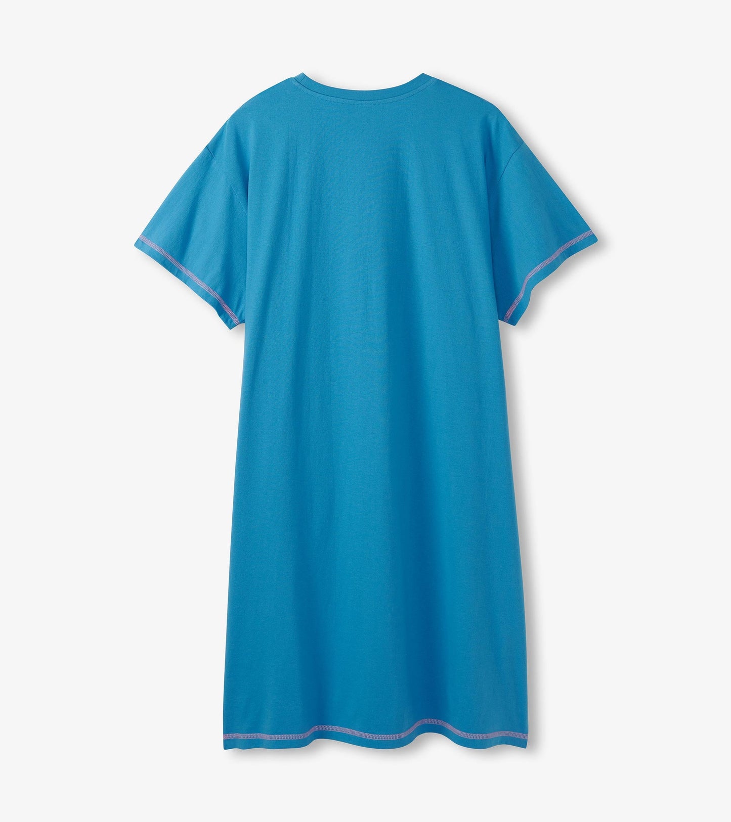 Light blue sleepshirt with short sleeves and contrasting pink trim, featuring a relaxed fit and round neckline.