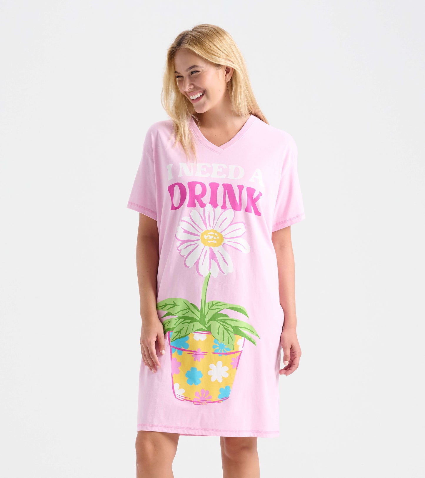 Chemise de nuit pour femme – Fleur en pot « I Need A Drink »