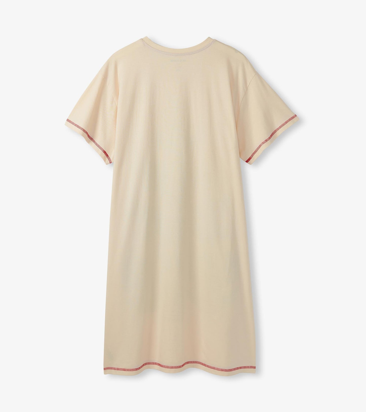 Light beige short-sleeve sleepshirt with a relaxed fit and contrasting red trim along the sleeves and hem.