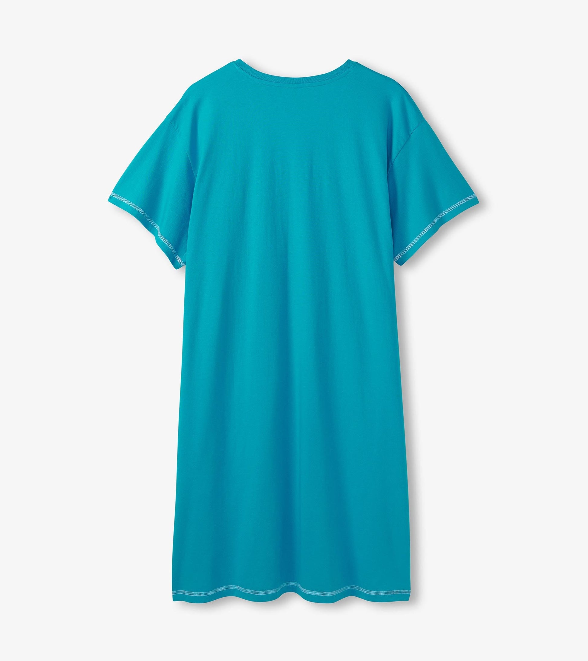 Aqua blue sleepshirt with short sleeves and a relaxed fit, featuring a round neckline and a simple design.