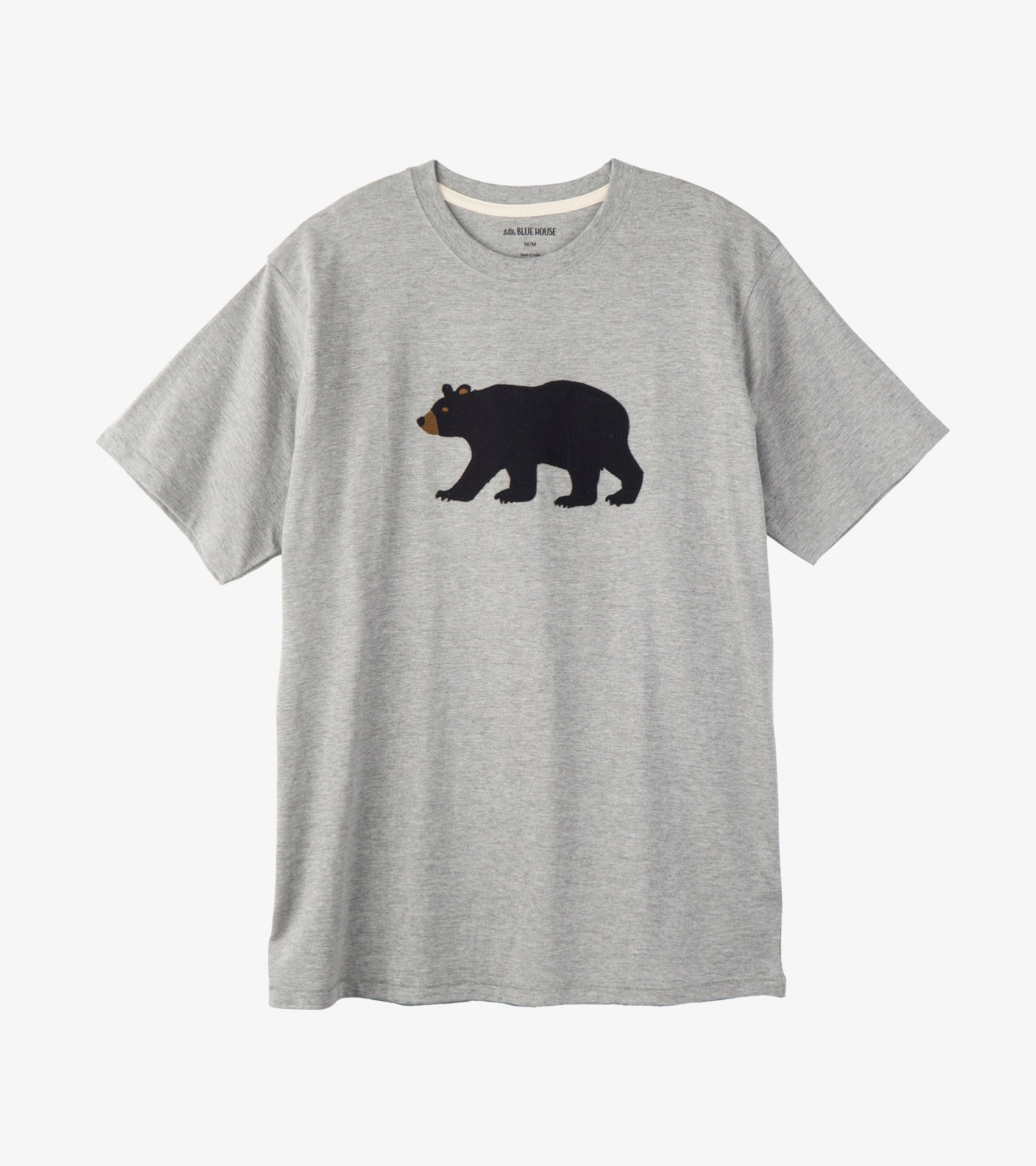 Grey men's tee featuring a black bear graphic on the front. Short sleeves and a crew neckline.