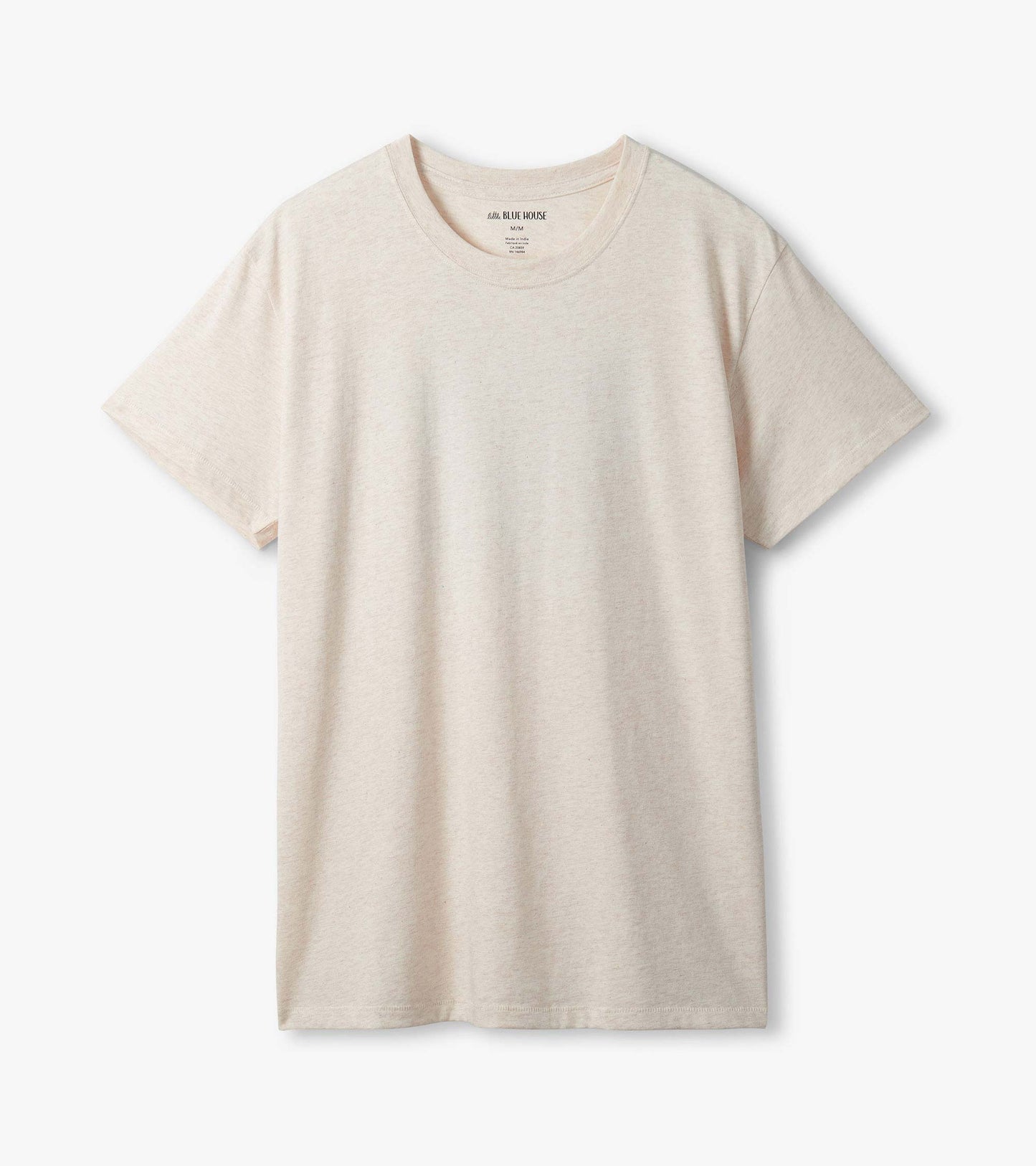 Men's heathered oatmeal crew neck T-shirt with short sleeves, shown from the front with no visible graphic