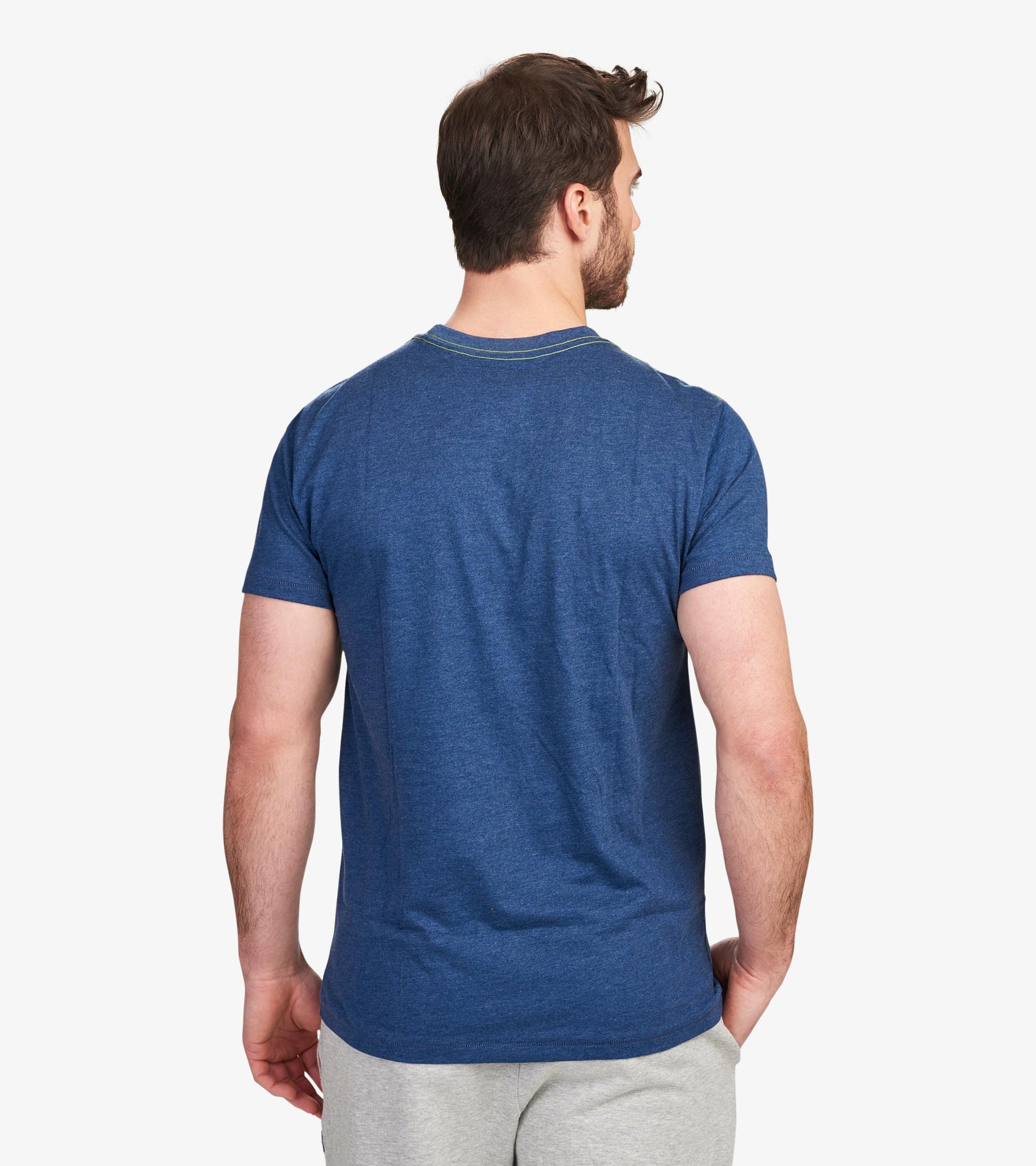 Men's short-sleeve tee in a solid navy blue color, featuring a classic crew neck and a relaxed fit.