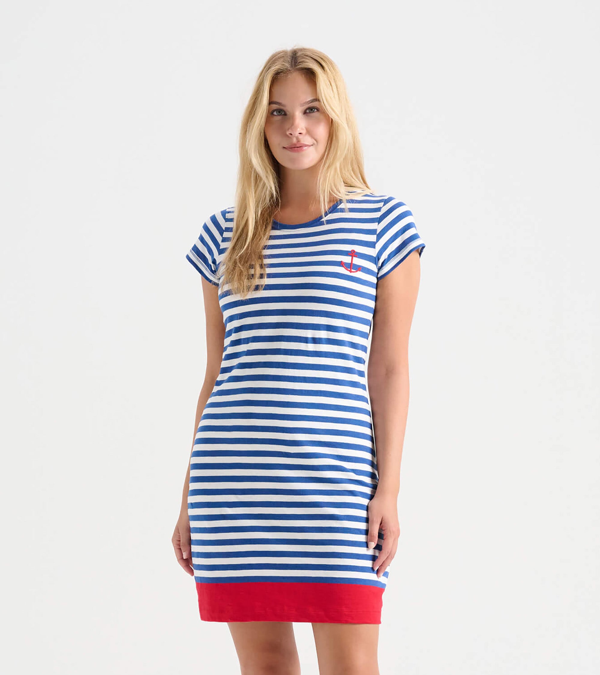 Women's Nautical Stripes Crew Neck T-Shirt Dress
