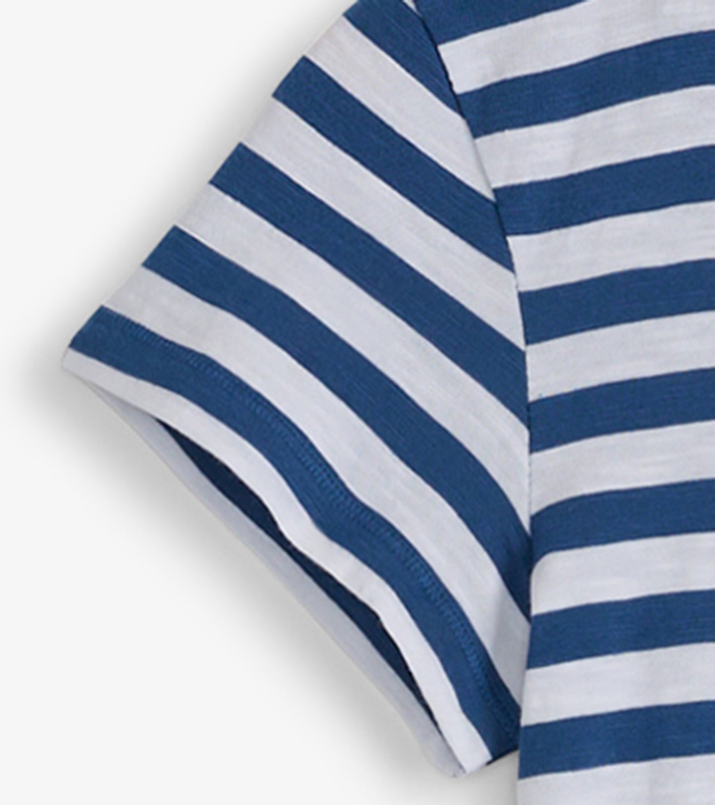 Navy and white striped crew neck t-shirt dress with short sleeves, showcasing a casual and comfortable style.