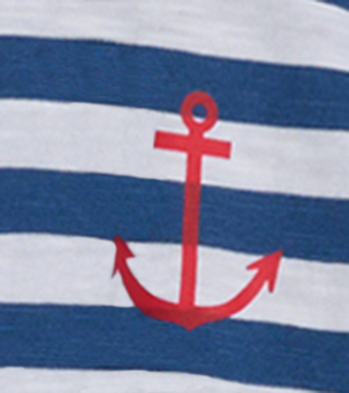 Nautical striped crew neck t-shirt dress featuring a red anchor design on a blue and white background.