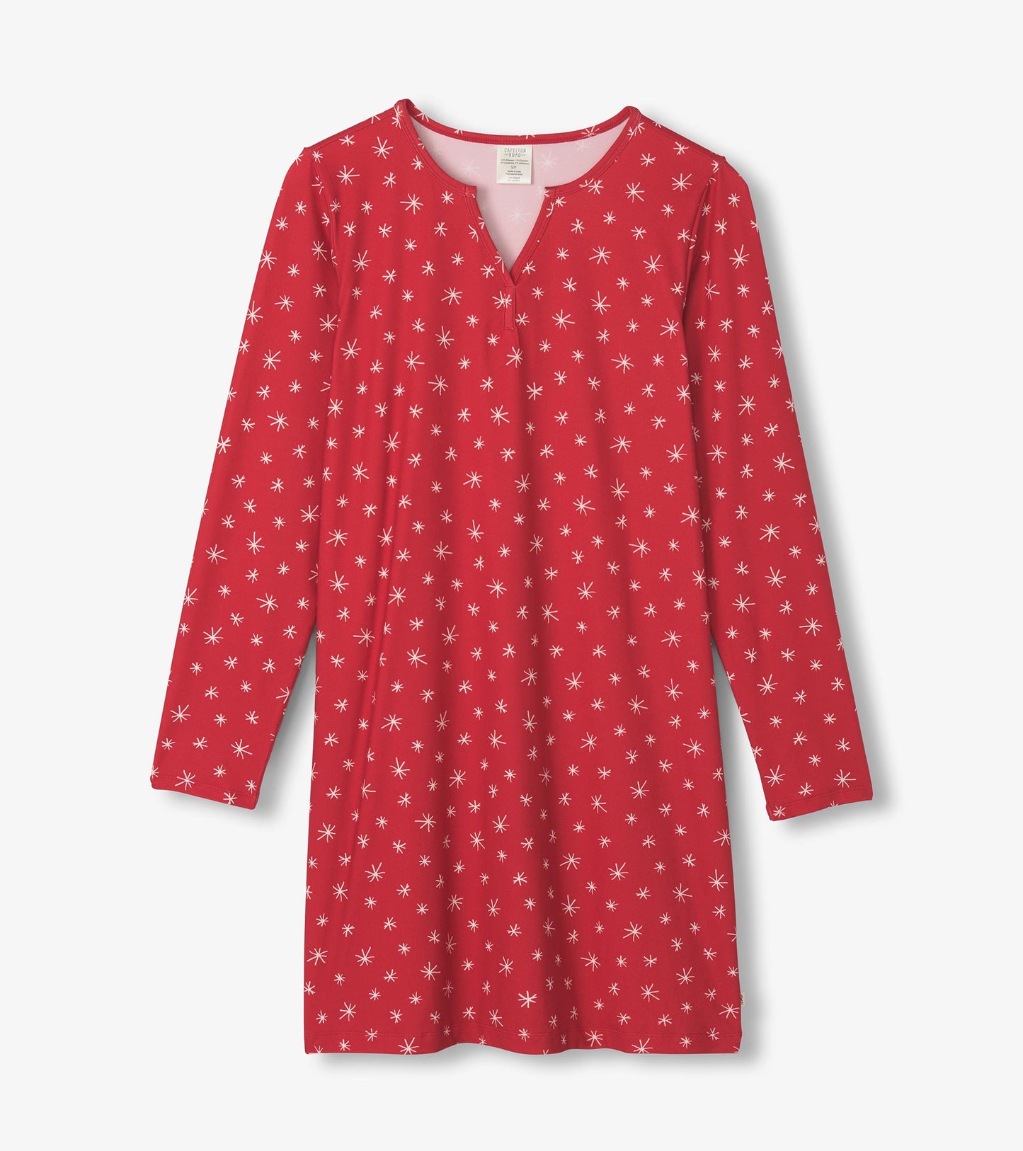 Women's Red Snowflakes Polyknit Long Sleeve Nightshirt