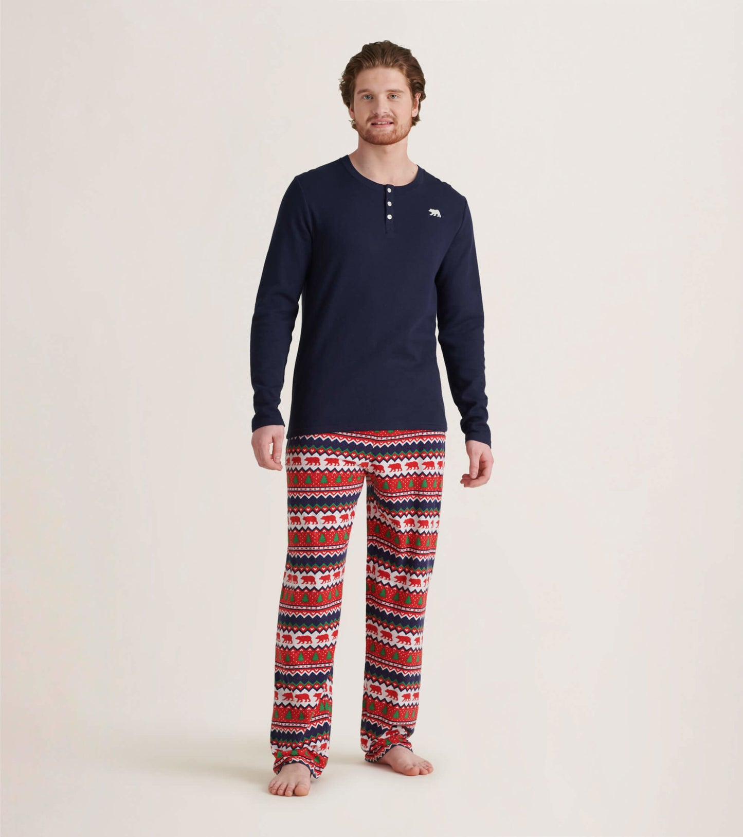 Pantalon de pyjama en jersey pour homme – Ours sur motif Fair Isle