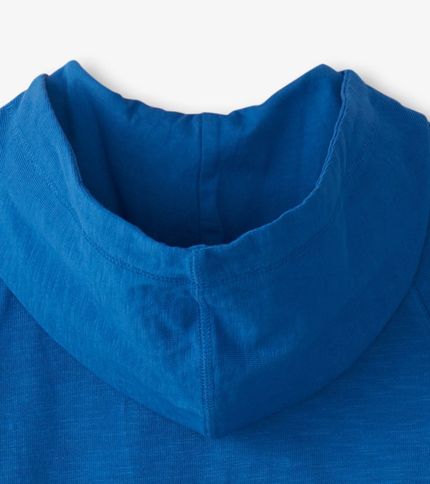 Deep blue zip-up hoodie with a soft, textured fabric and a cozy hood.