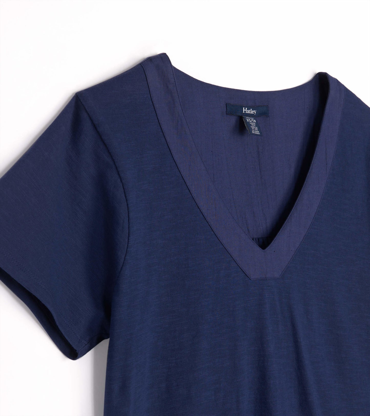 Patriot blue V-neck tee with short sleeves, featuring a soft texture and relaxed fit.