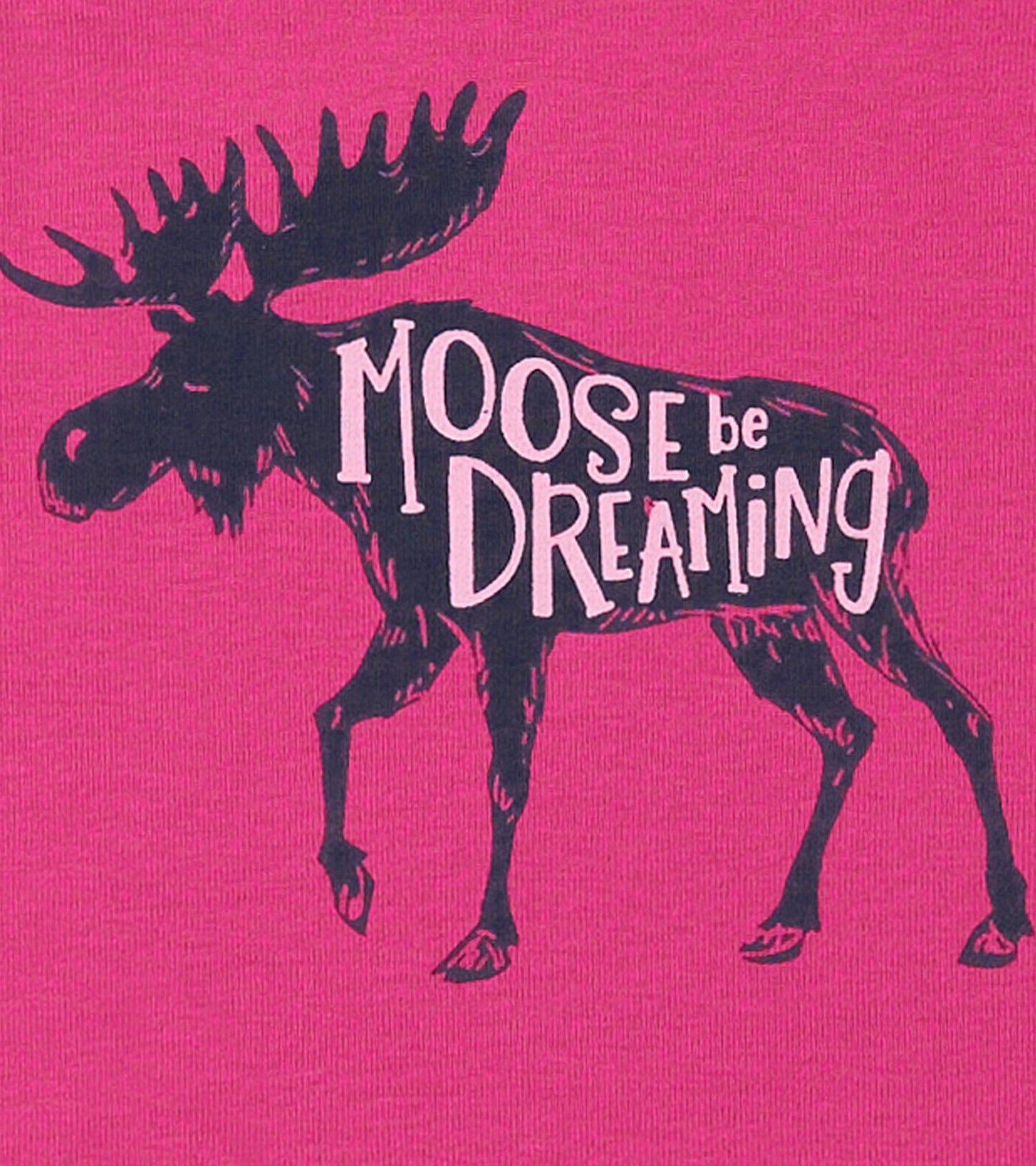 Pink baby bodysuit featuring a black moose graphic with the text "Moose be Dreaming.