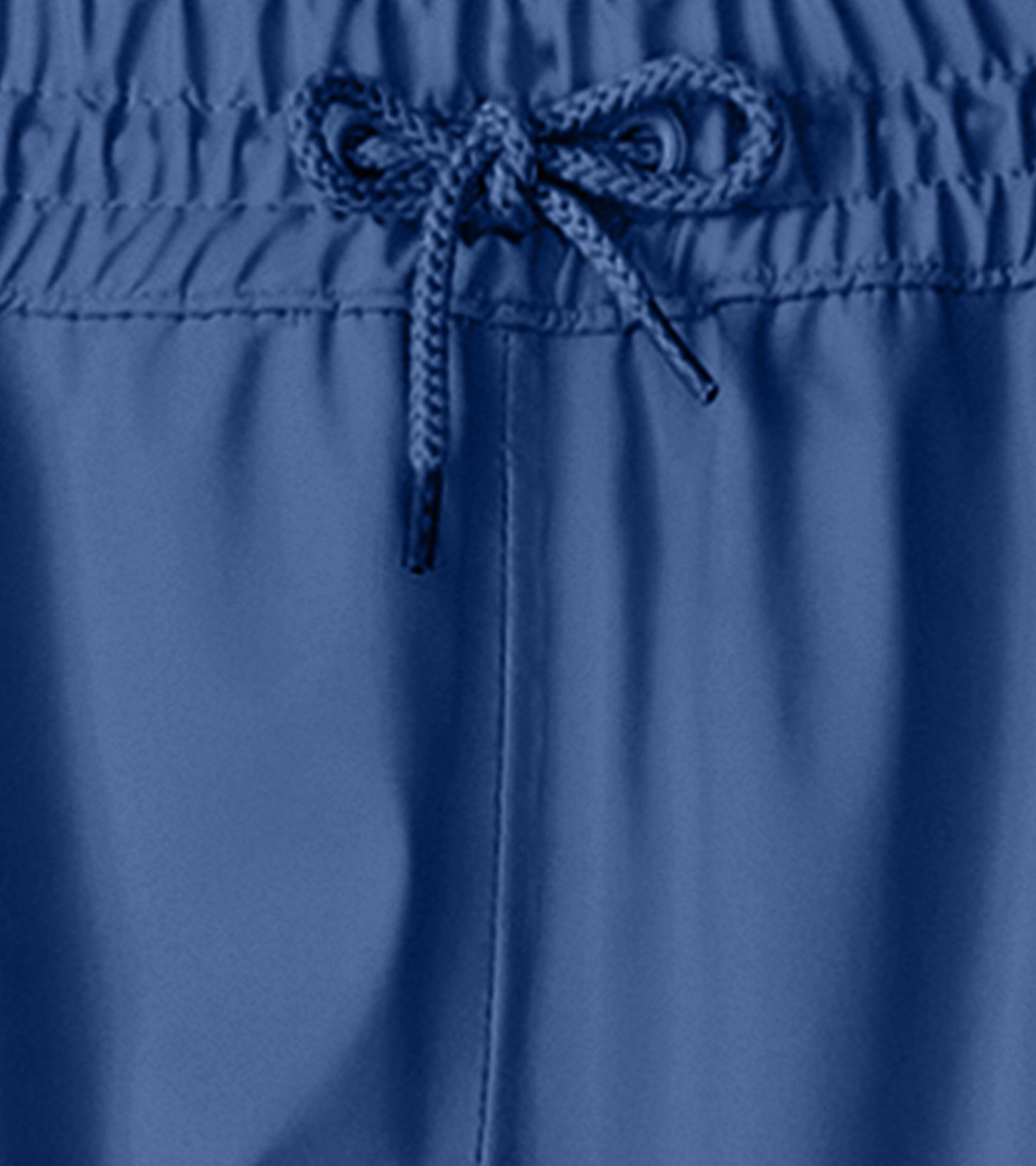 Navy blue kids' rain pants with an elastic waistband and drawstring for adjustable fit.