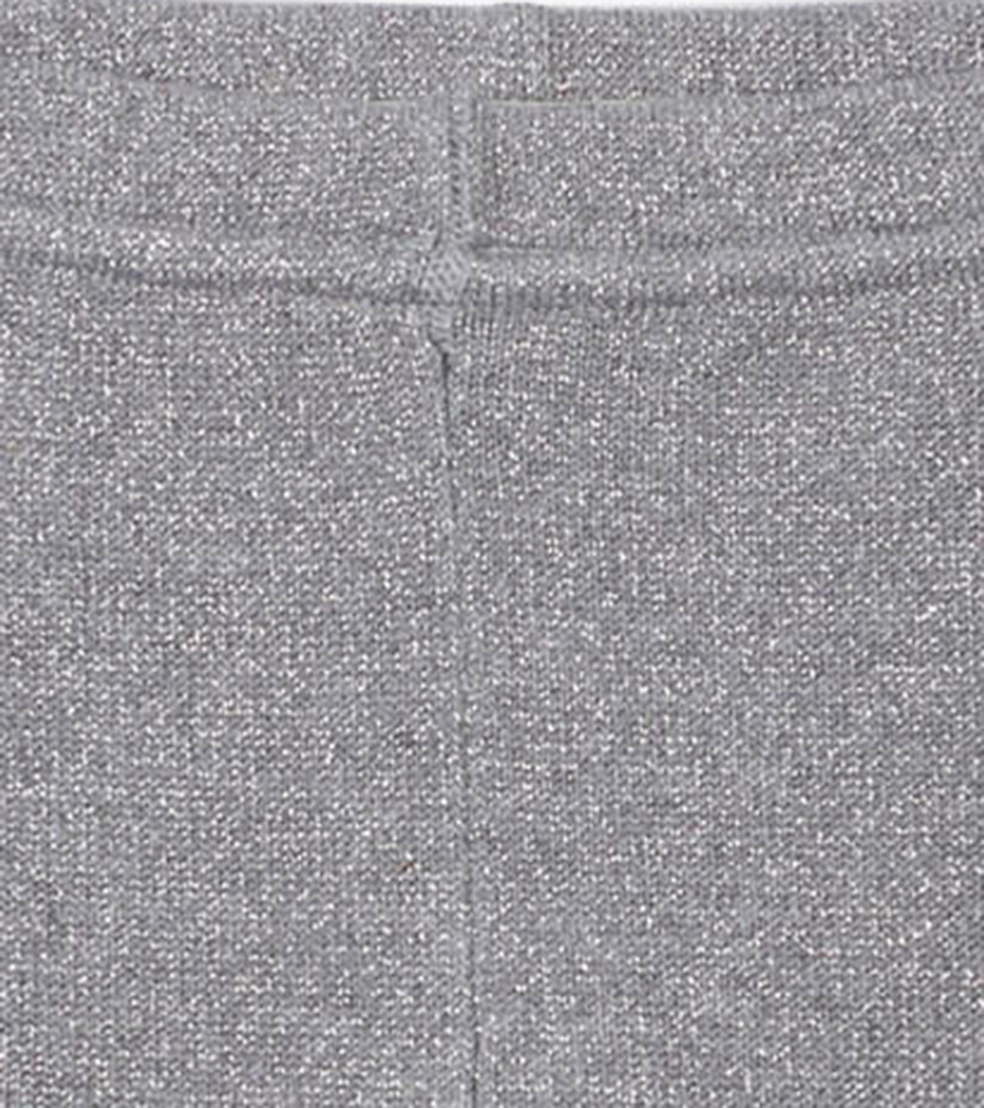 Silver glitter cable knit leggings with a soft texture, designed for babies in sizes 0-24 months.