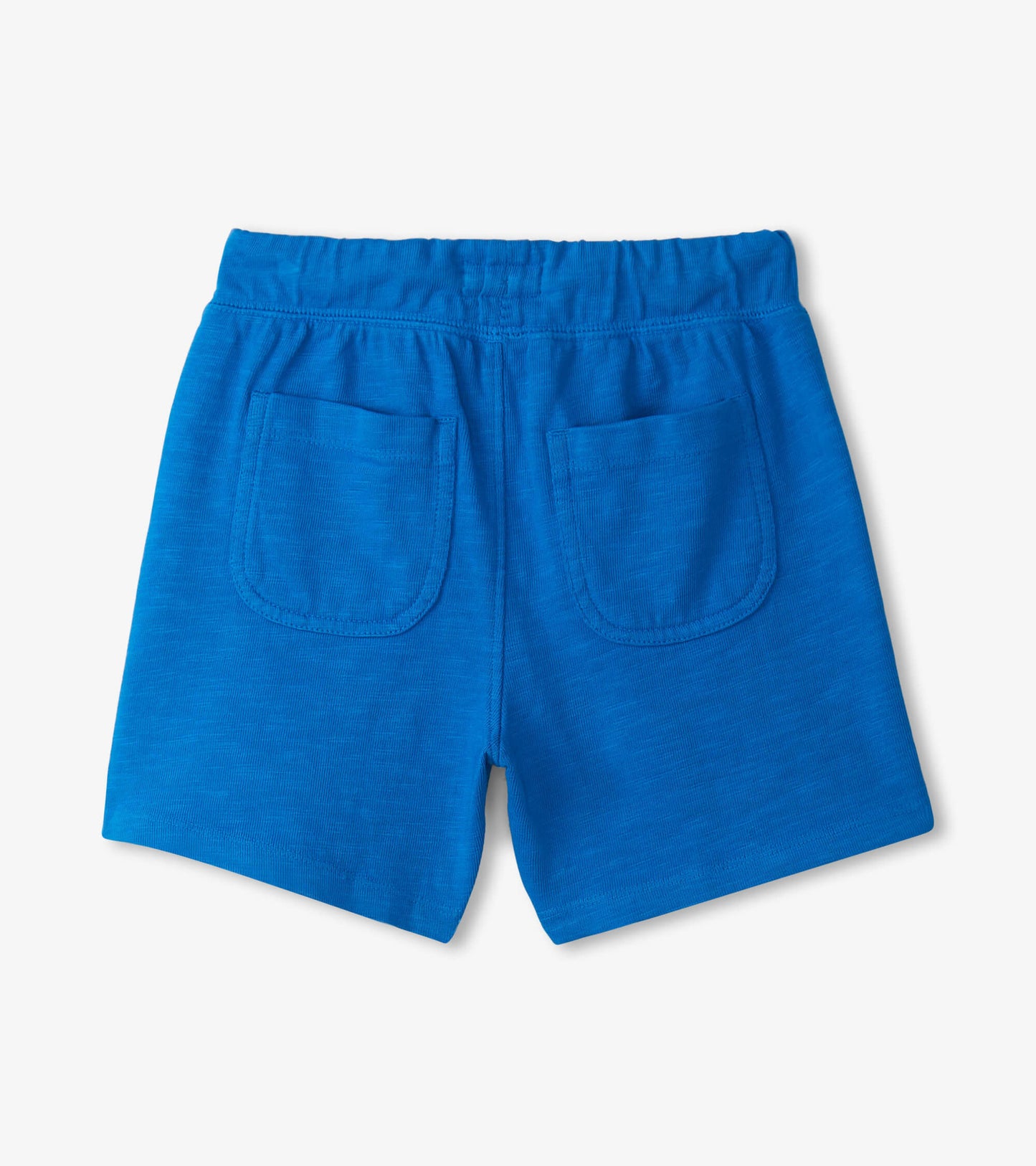 Deep blue relaxed shorts with an elastic waistband and two back pockets.
