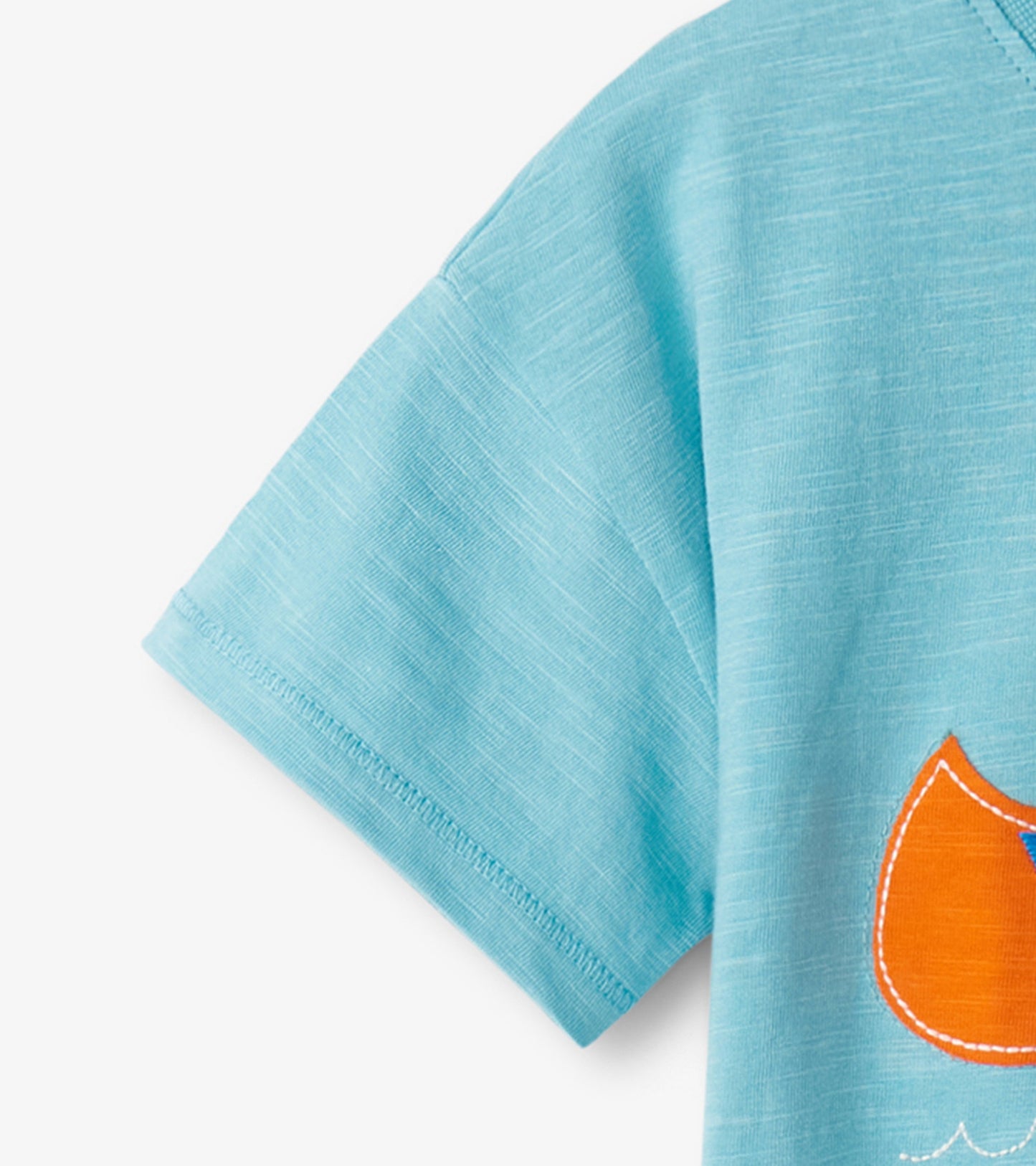 Light blue short-sleeve tee featuring a canoe graphic with orange and blue accents, suitable for baby and toddler boys.