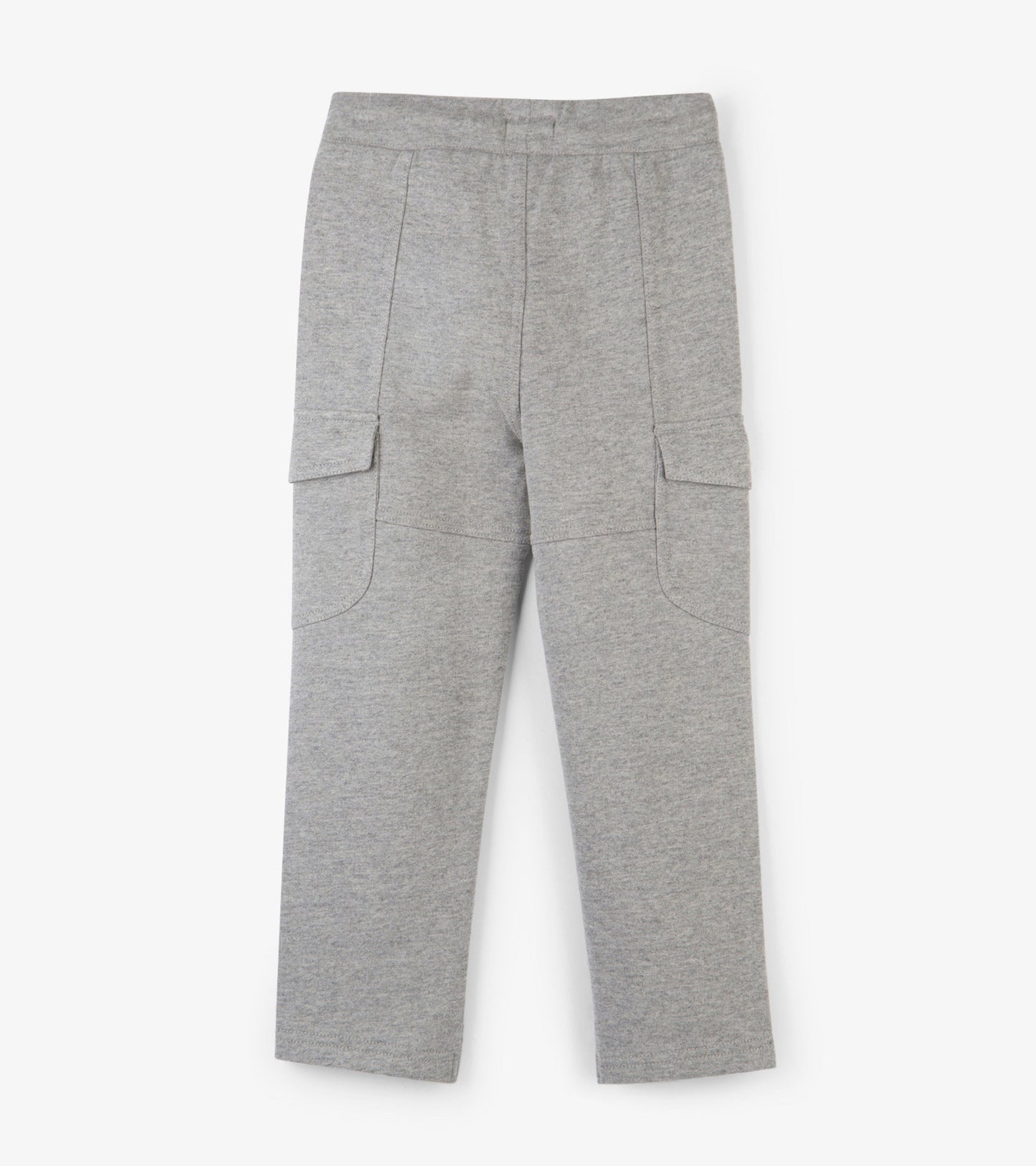 Grey cargo joggers with side pockets, featuring a relaxed fit and elastic waistband. Suitable for casual wear.