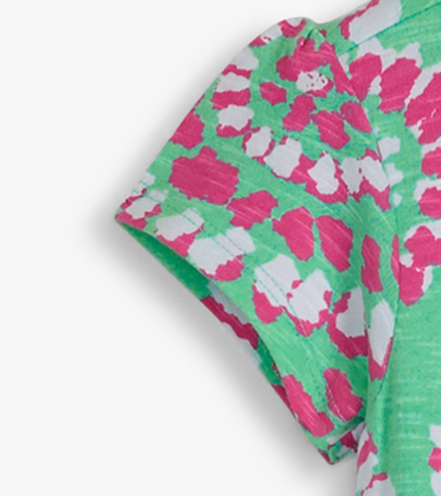 Colorful mandala pattern T-shirt dress in green, pink, and white with short sleeves, suitable for girls.