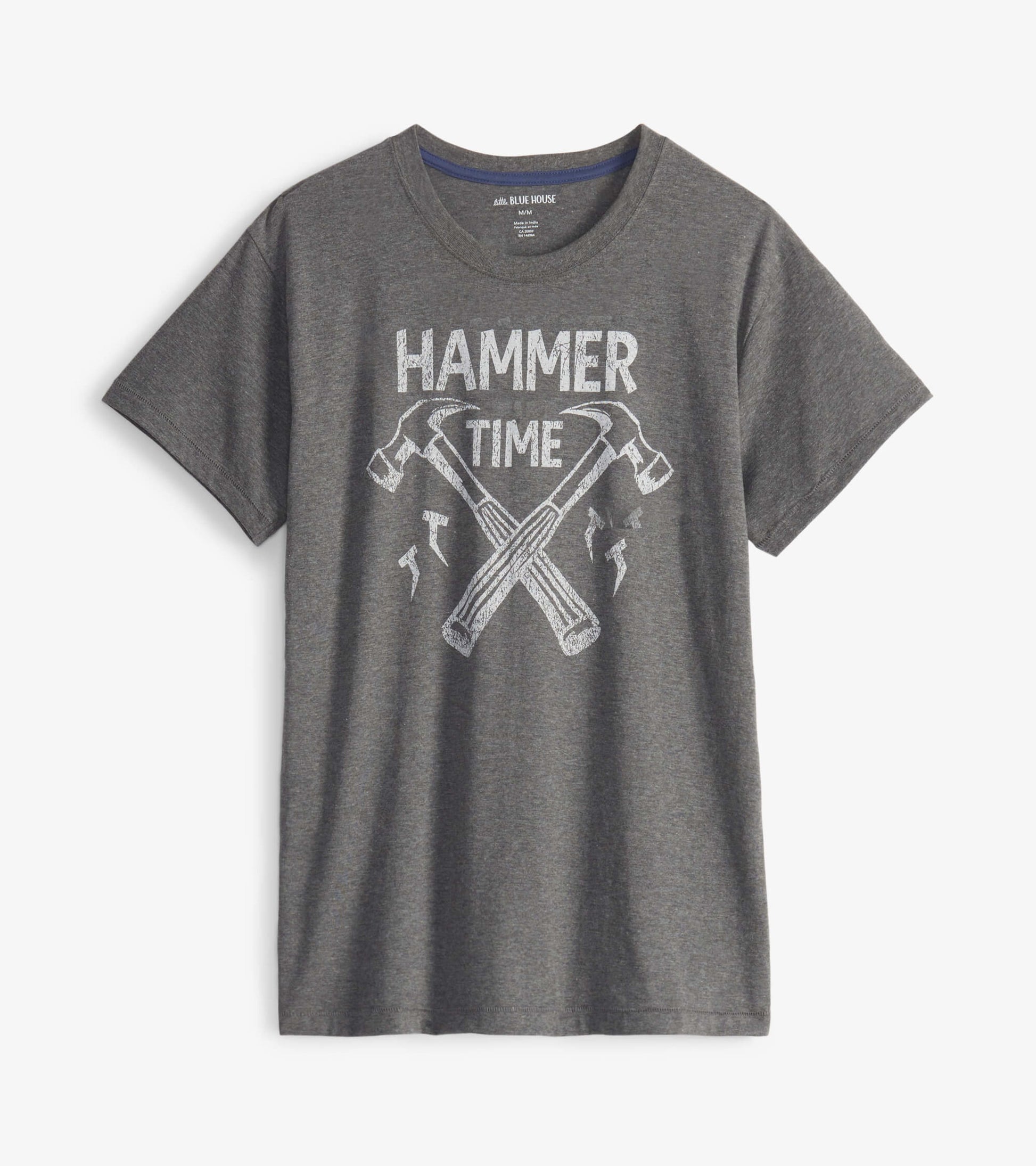 Gray short-sleeve t-shirt featuring a graphic of crossed hammers and the text "HAMMER TIME" in white.