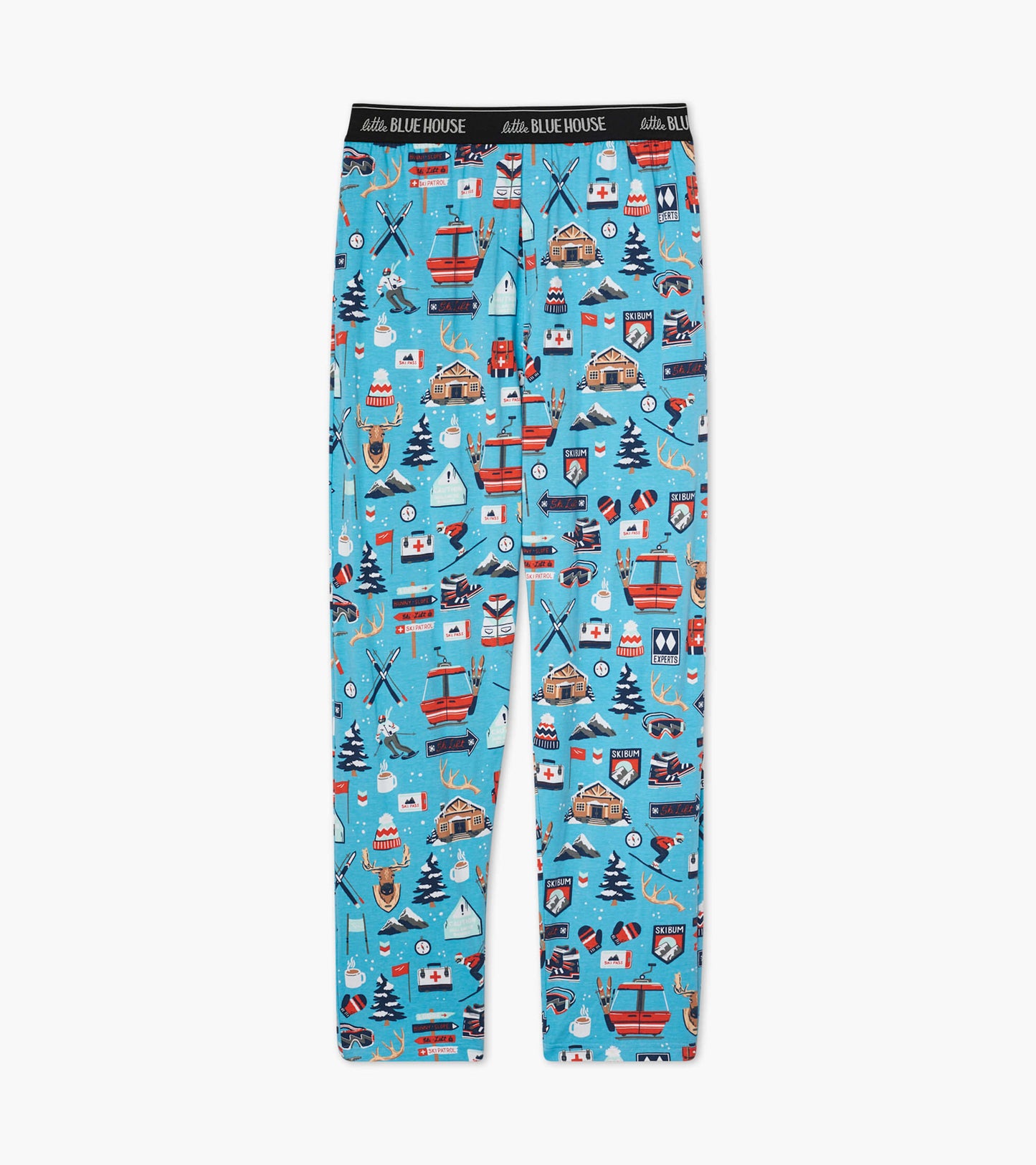 Pantalon de pyjama en jersey pour homme – Vacances de ski, fond bleu