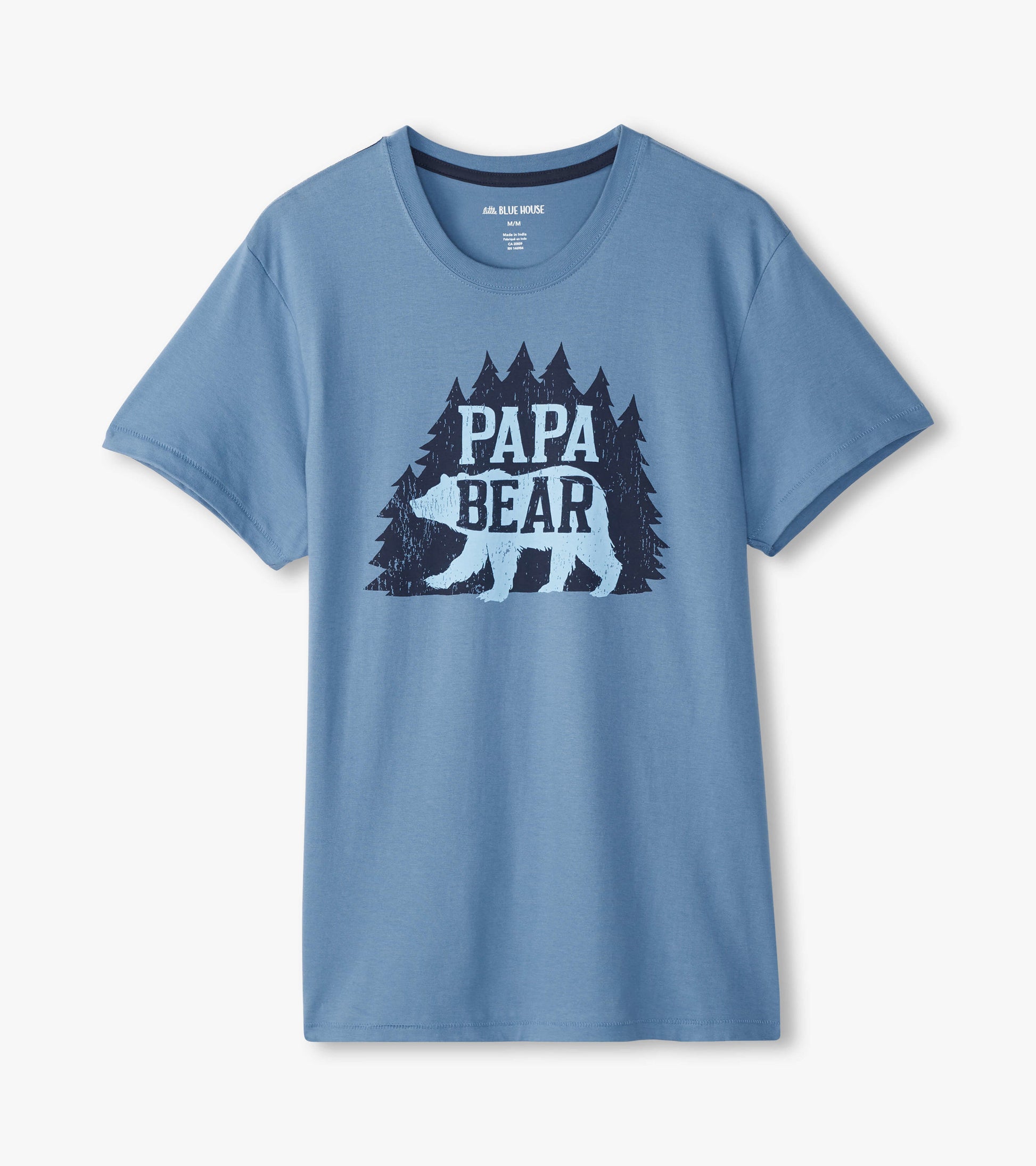 Light blue short-sleeve tee featuring a bear graphic and "PAPA BEAR" text, ideal for casual wear.