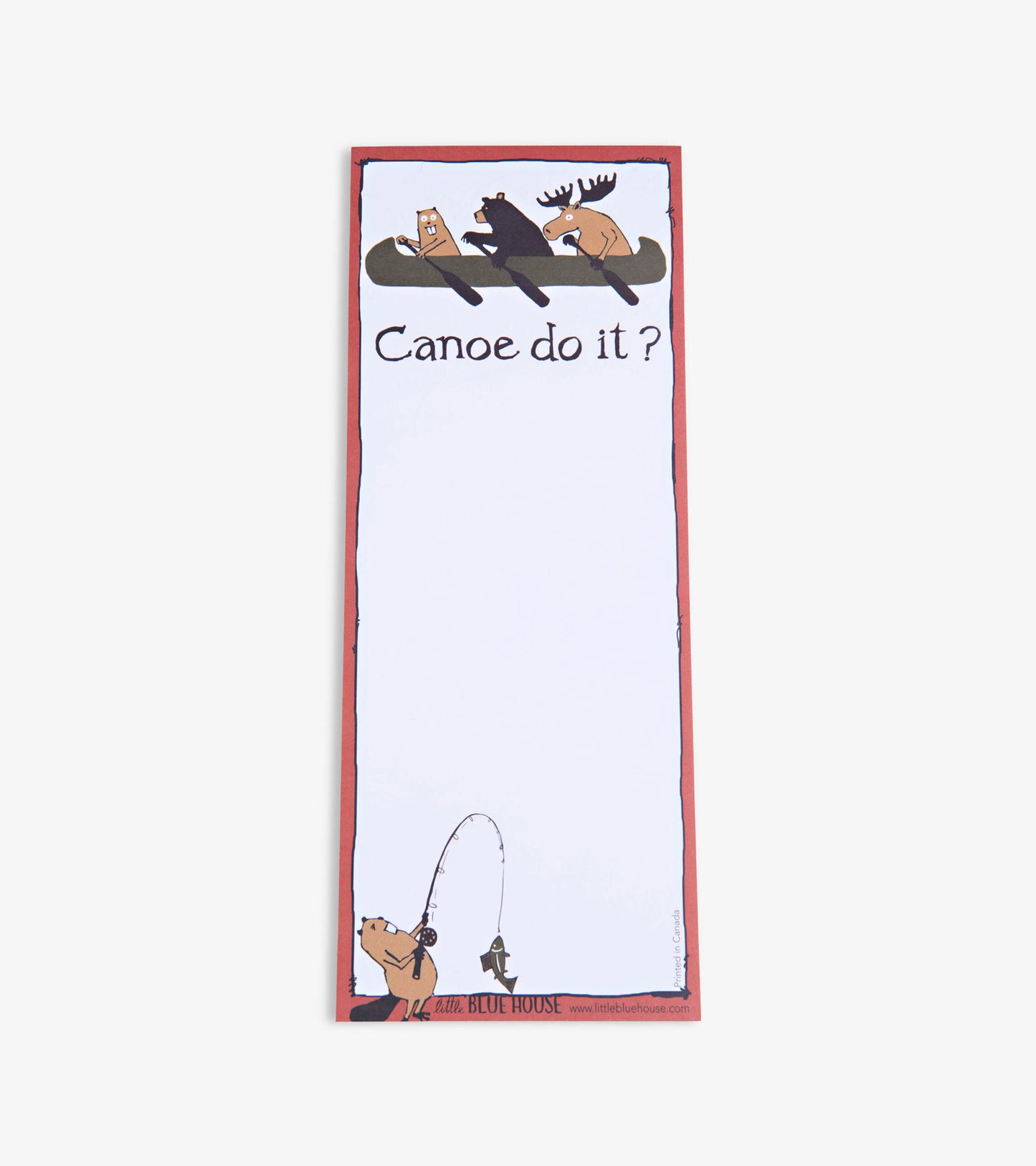Magnetic notepad featuring cartoon animals in a canoe, with a blank space for notes and a playful title at the top.