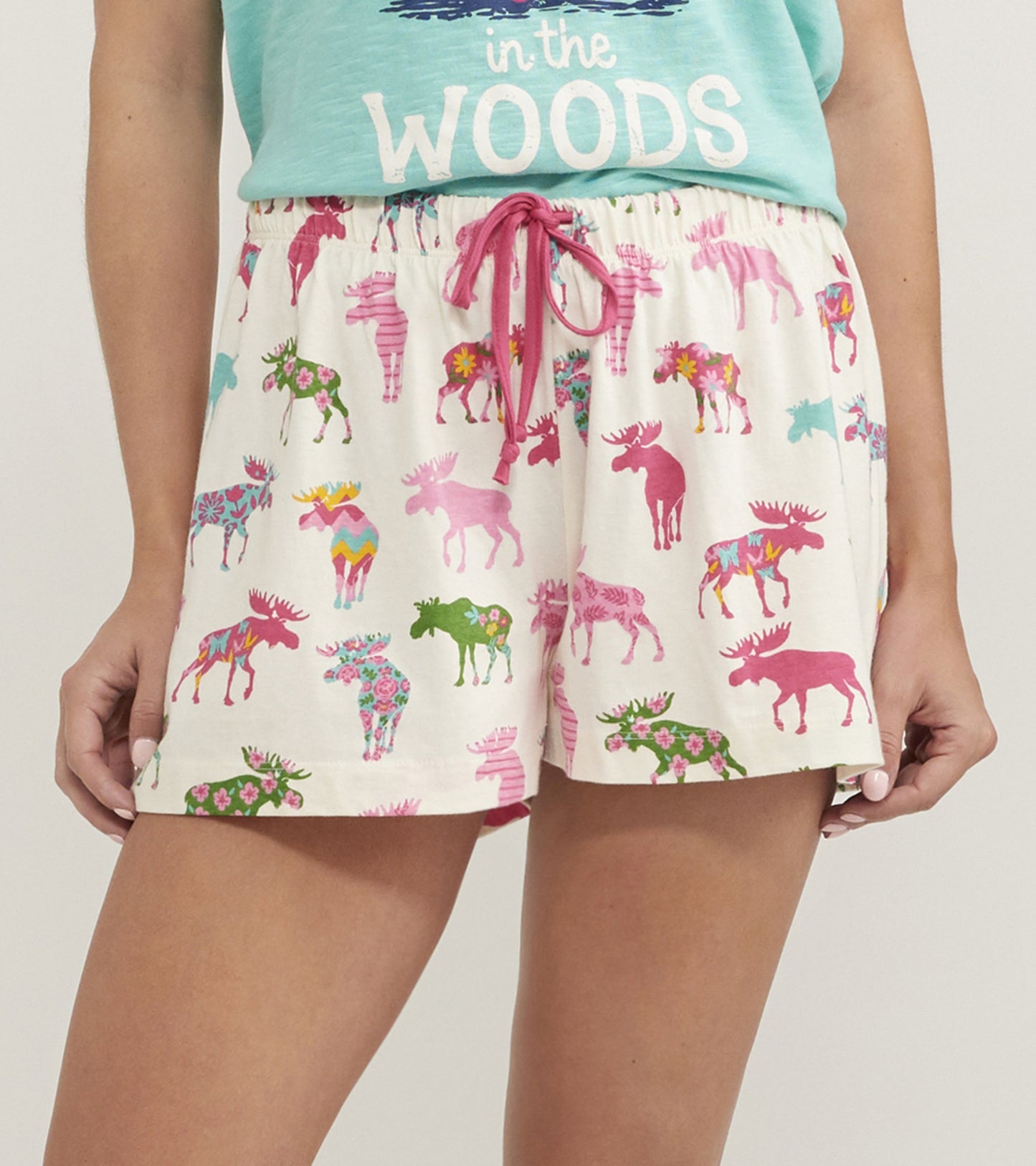 Patterned Moose Women's Cotton Sleep Shorts