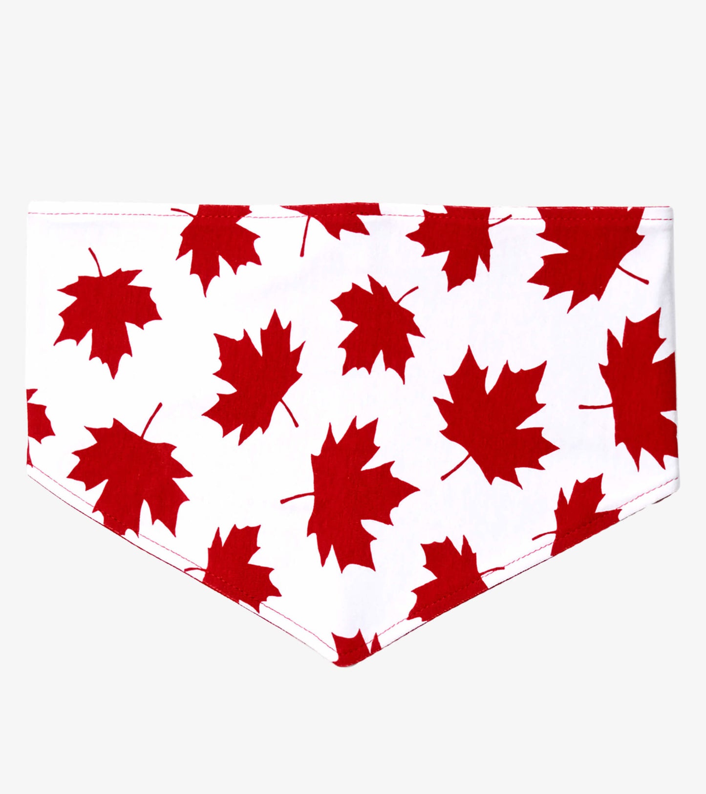 Red bandana featuring a pattern of red maple leaves on a white background, suitable for dogs.