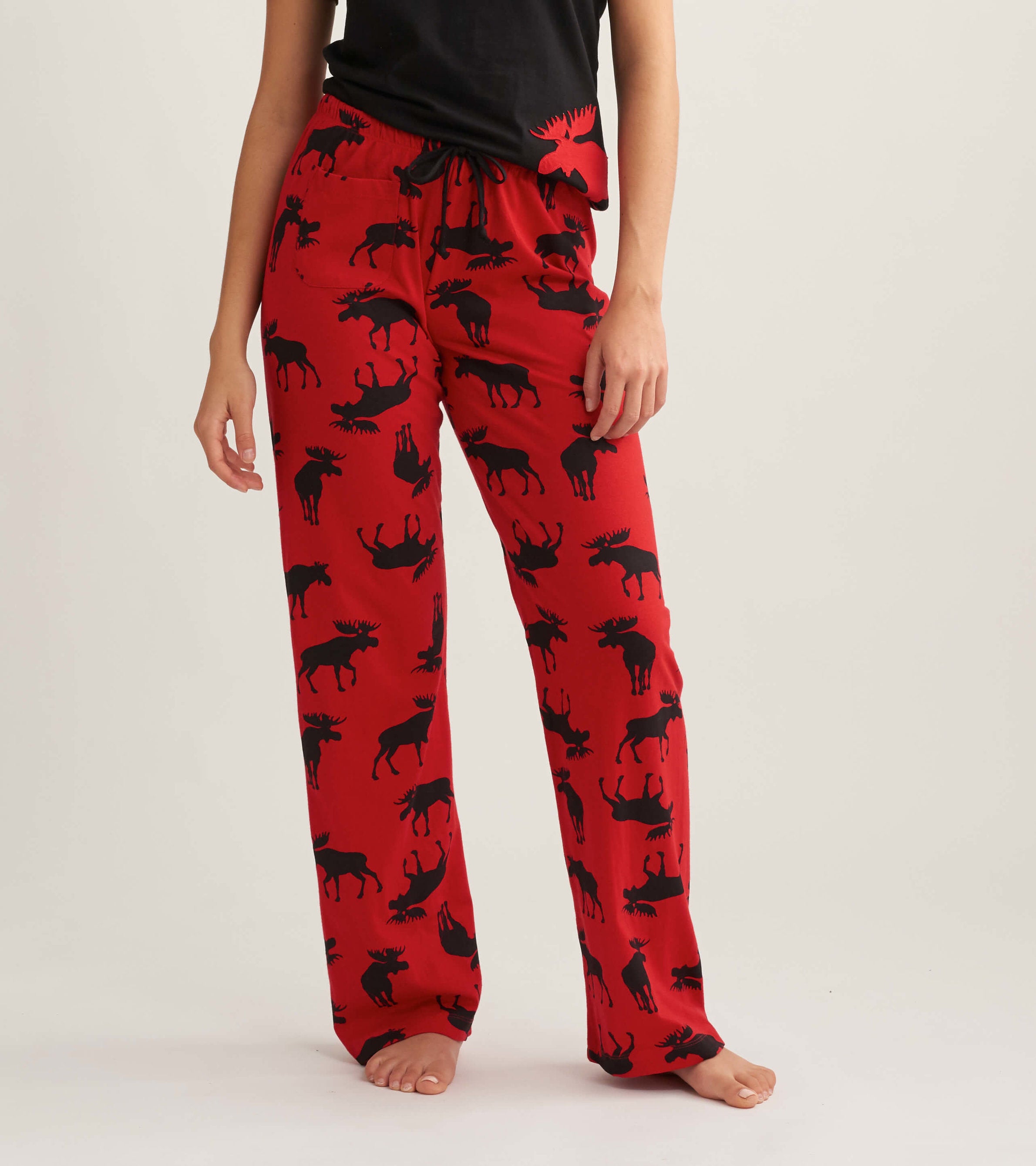 Moose on Red Women's Cotton Pajama Pants