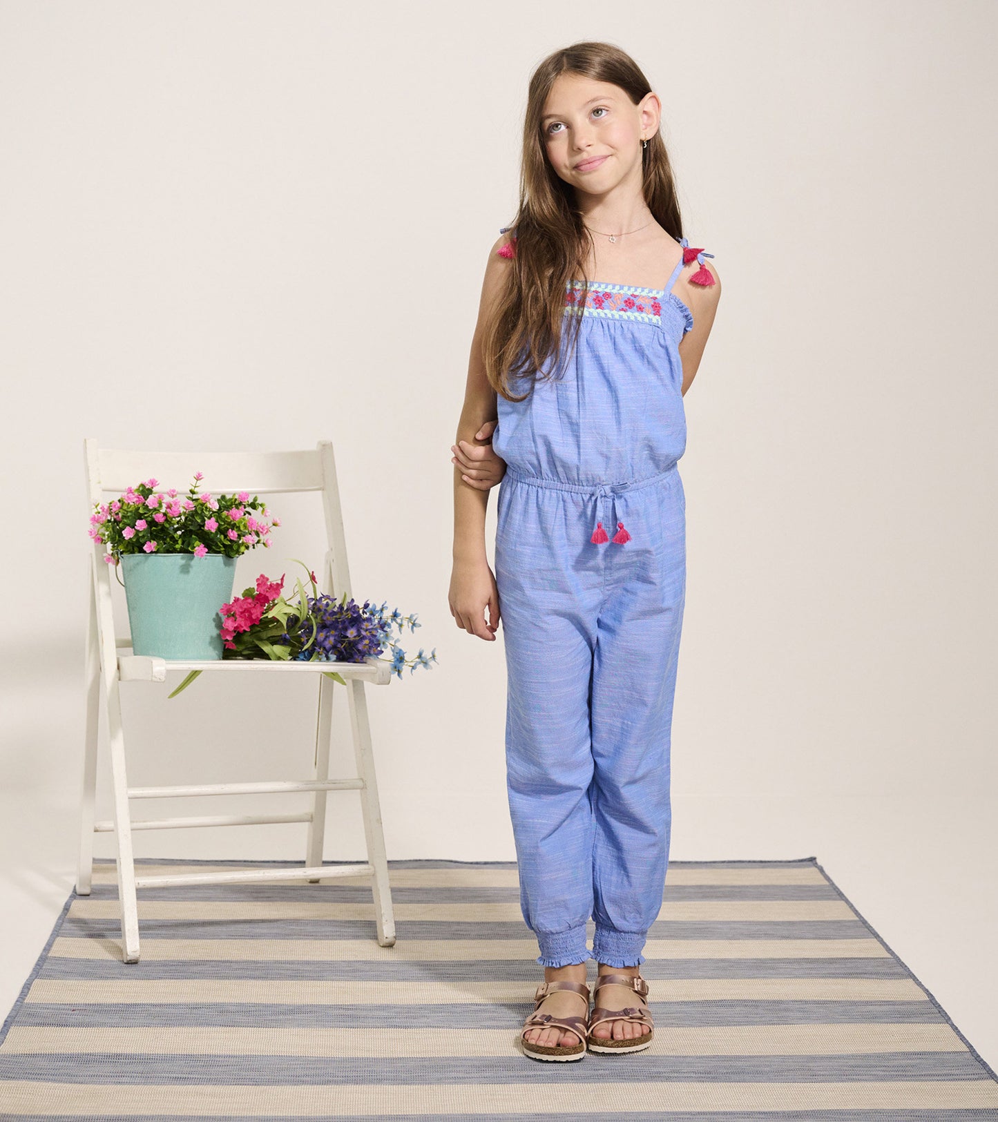 Combipantalon froncé en chambray