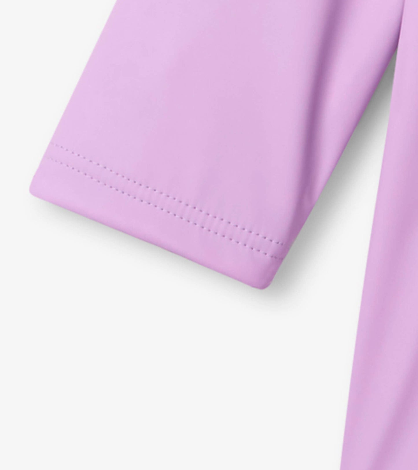 Lilac button-up rain jacket with smooth fabric and stitched sleeve detail, suitable for girls.