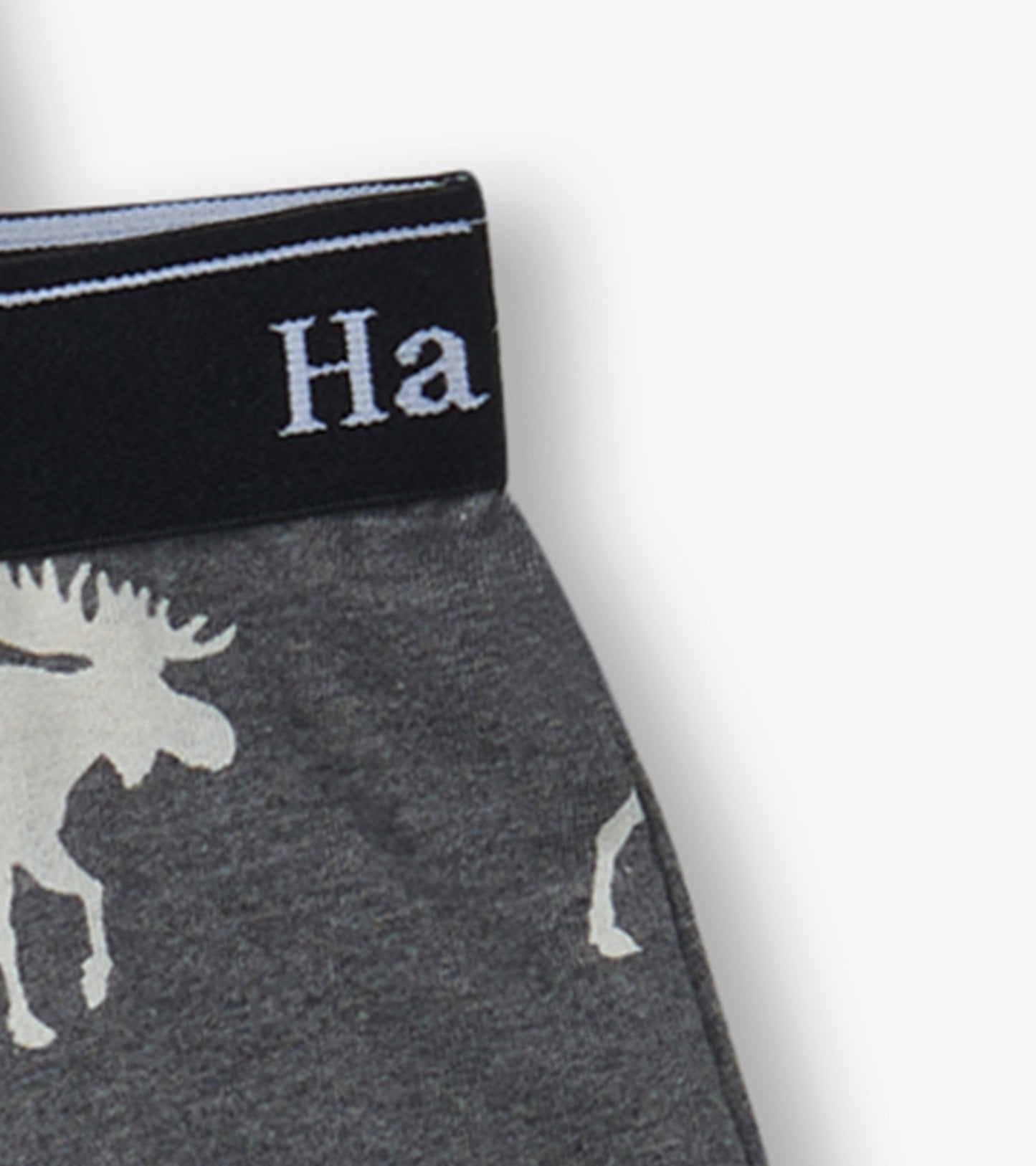 Gray boxer briefs featuring animal silhouettes and a black waistband.