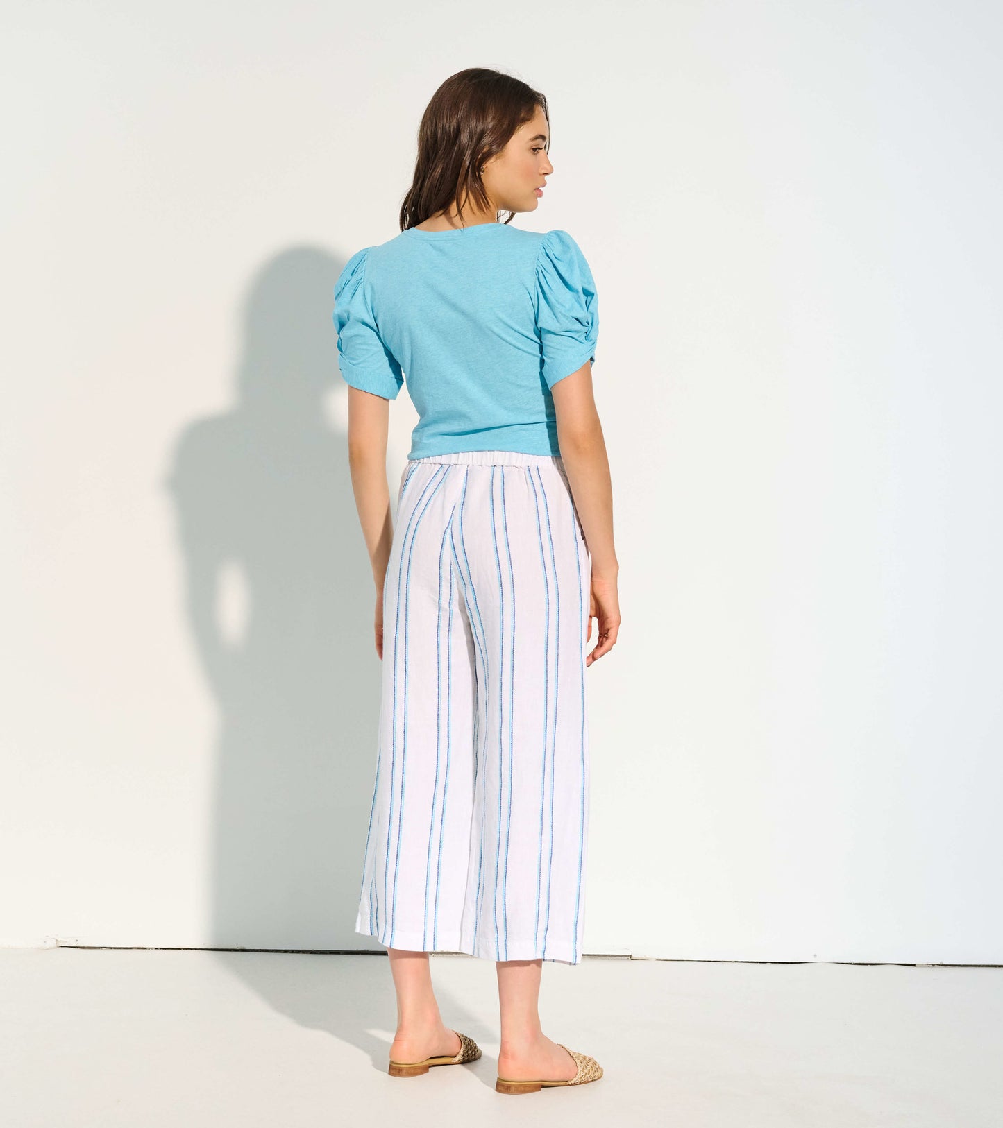 Pantalon écourté à jambe large – Rayures ensoleillées