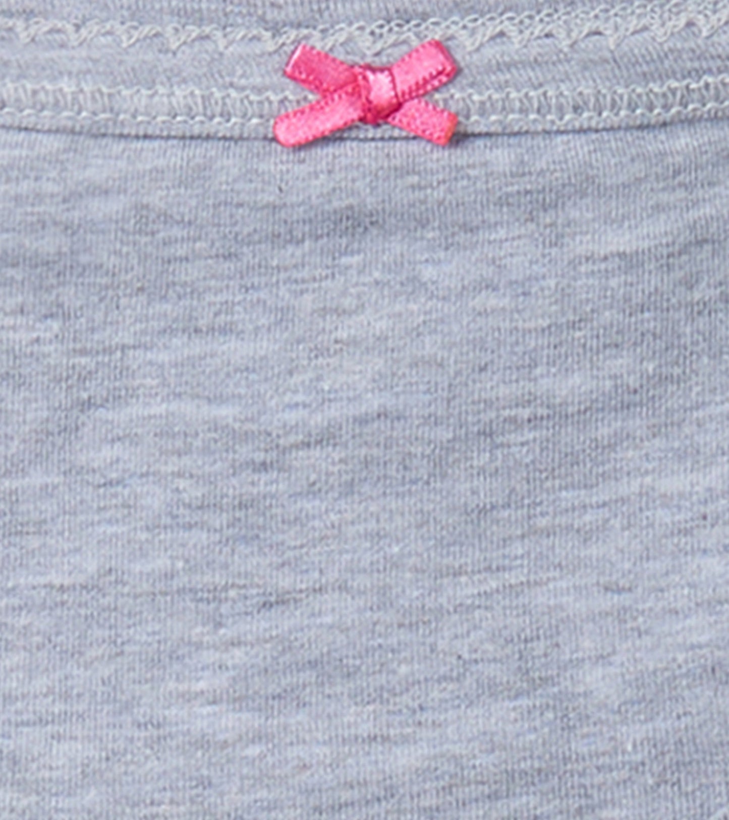 Gray hipster underwear with a soft texture and a pink bow detail on the waistband.