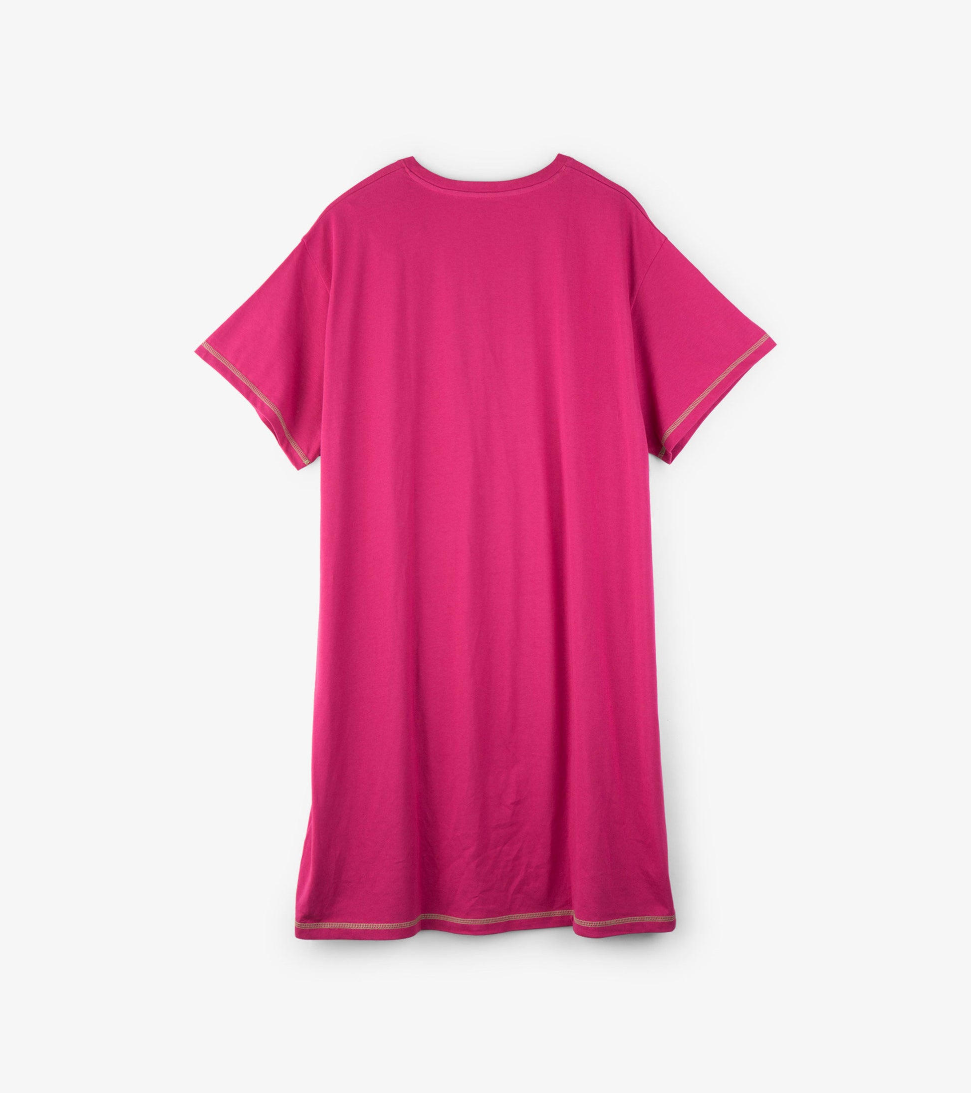 Pink short-sleeve sleepshirt with a relaxed fit and contrasting trim, designed for comfortable lounging.