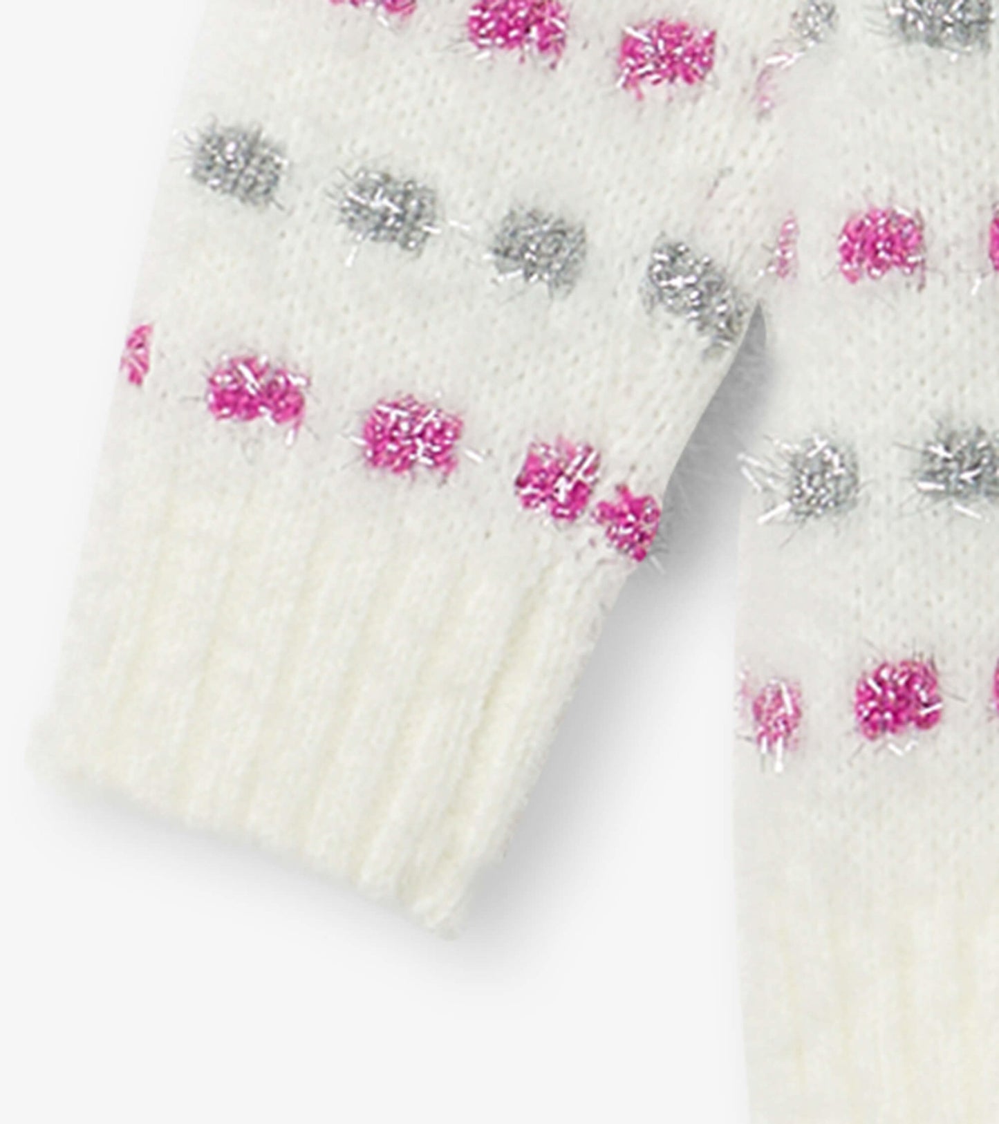 White basket weave sweater tunic featuring pink and silver sparkly dots, ideal for casual wear.