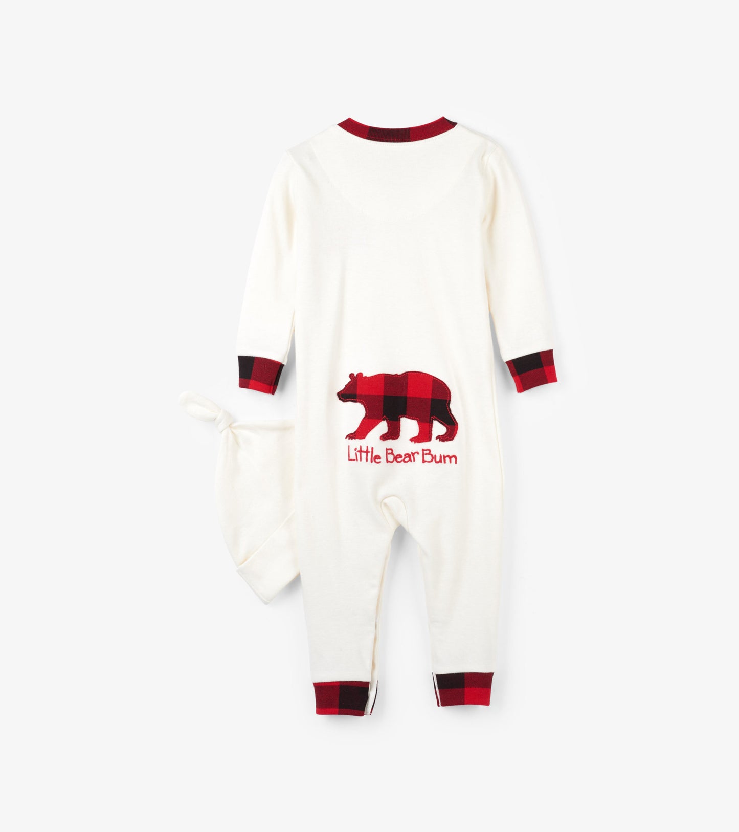 Dormeuse et bonnet – Ours à motifs tartan rouge et noir