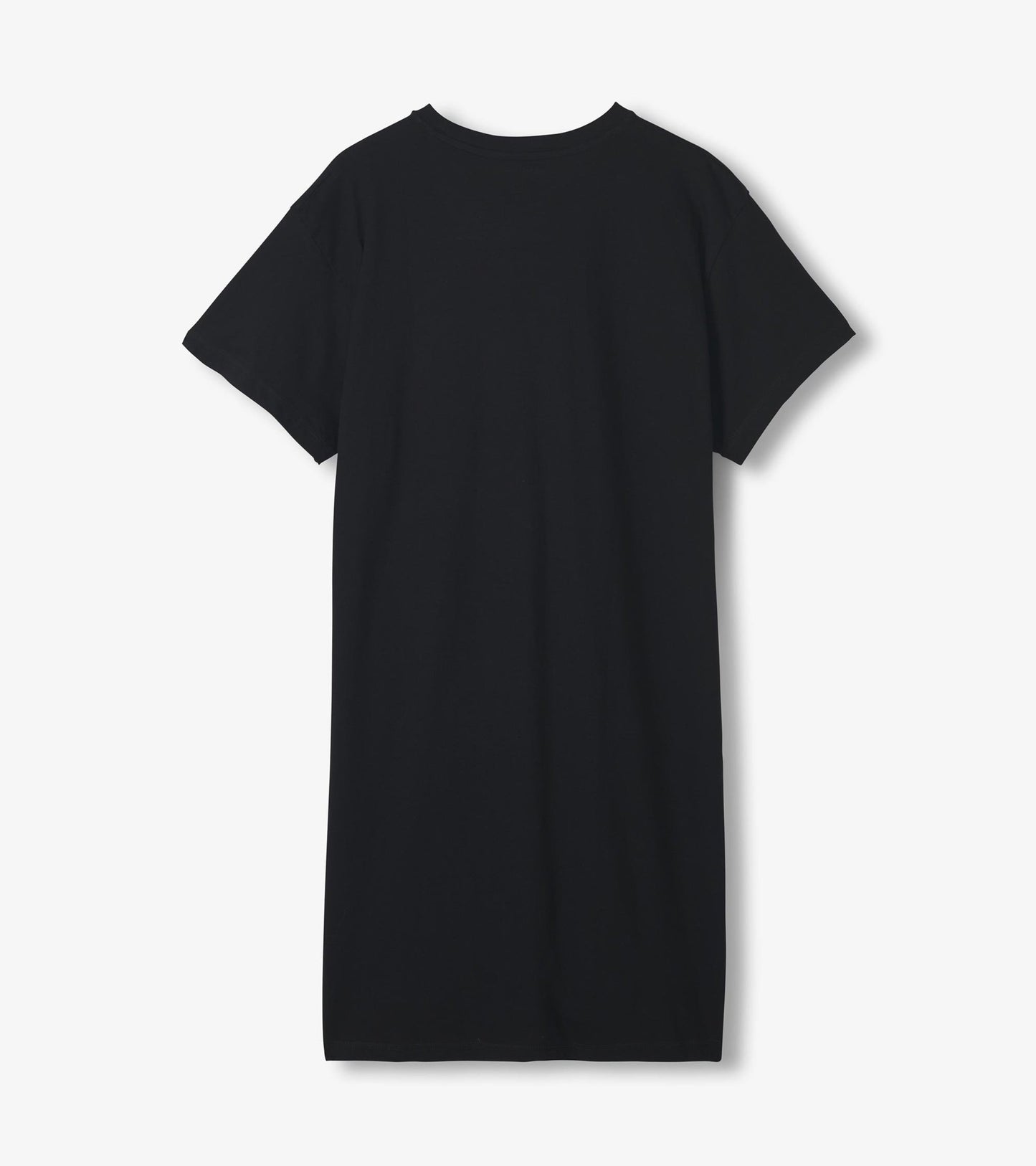 Black short-sleeve sleepshirt with a relaxed fit and crew neckline, shown from the back.