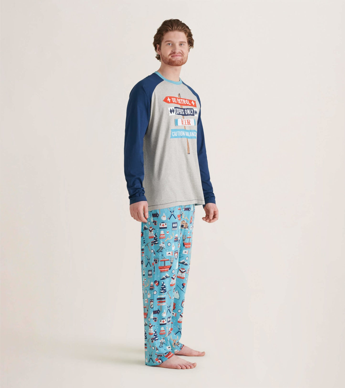 Pantalon de pyjama en jersey pour homme – Vacances de ski, fond bleu