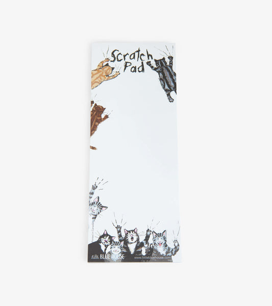 White scratch pad featuring playful cat illustrations and the text "Scratch Pad" at the top.