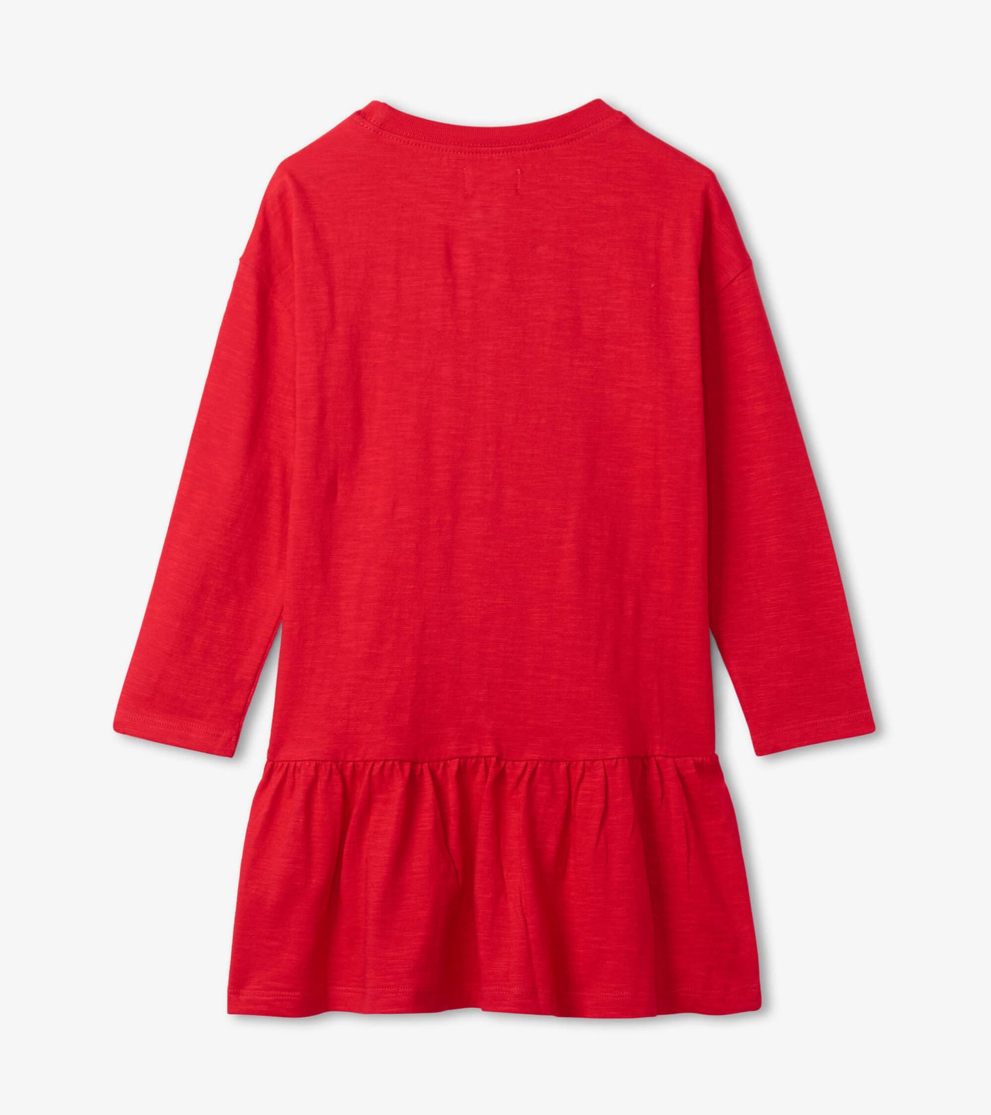 Red long-sleeve party dress with a flared hem, perfect for holiday celebrations.