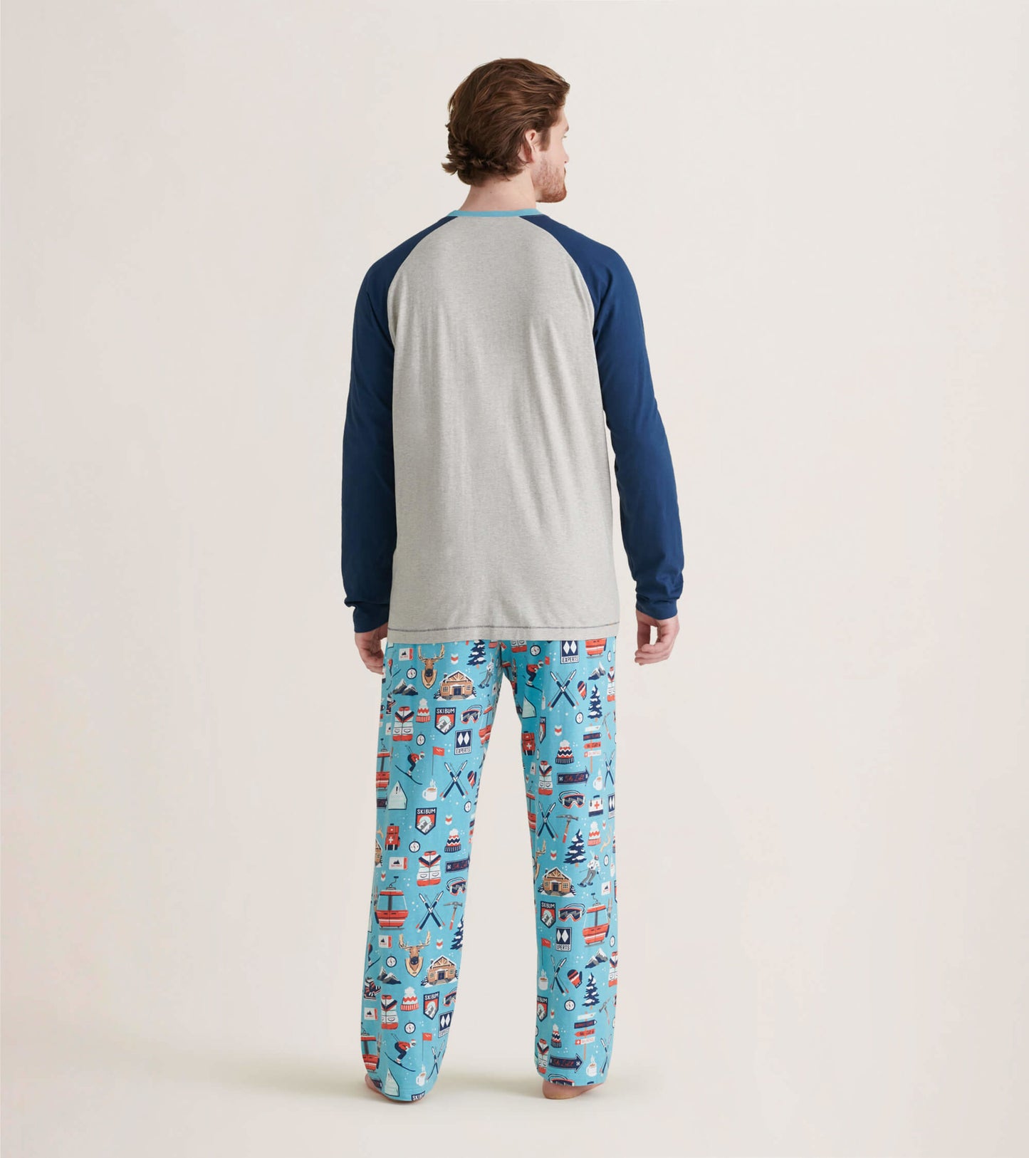 Pantalon de pyjama en jersey pour homme – Vacances de ski, fond bleu