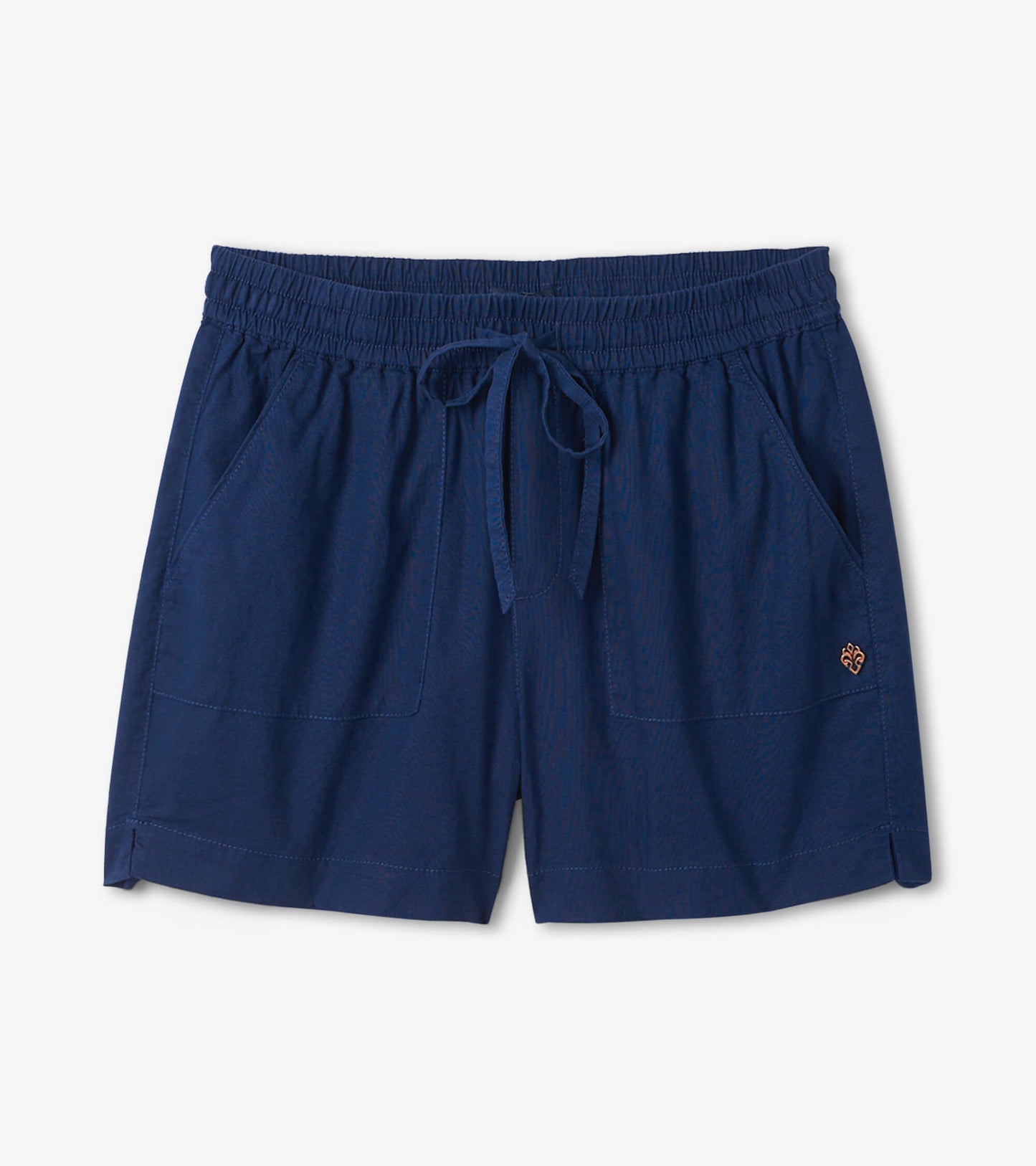Patriot blue shorts with an elastic waistband, drawstring, and side pockets. Casual style suitable for warm weather.